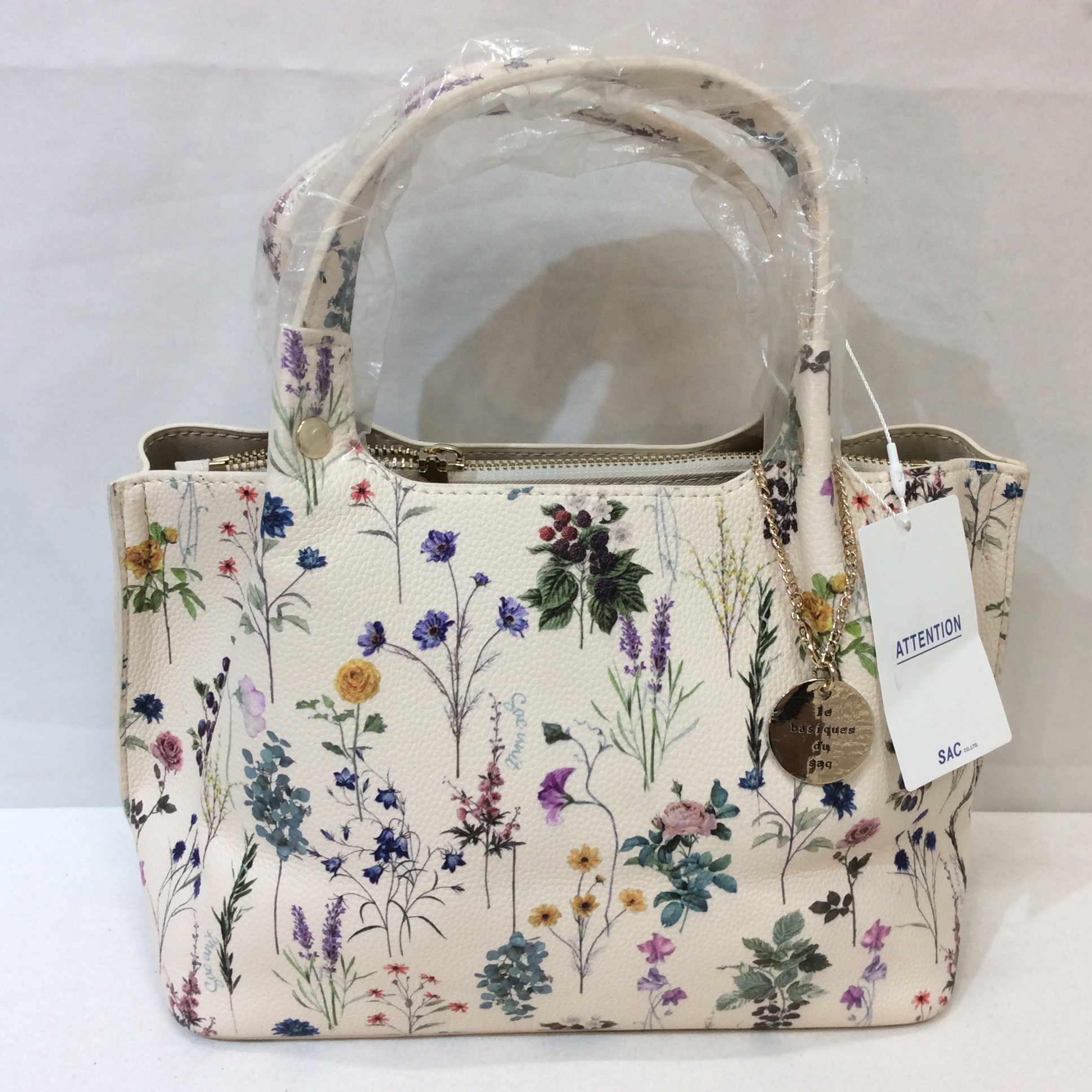 未使用☆SAC 合皮バッグ ホワイト×花柄