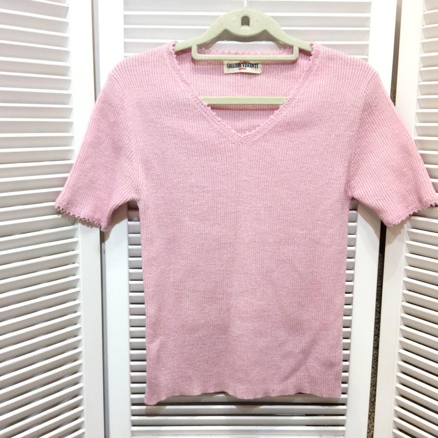 値下げ❗️GALLERY VISCONTI ギャラリービスコンティ レディース 半袖セーター M ピンクラメ ニット サマーセーター