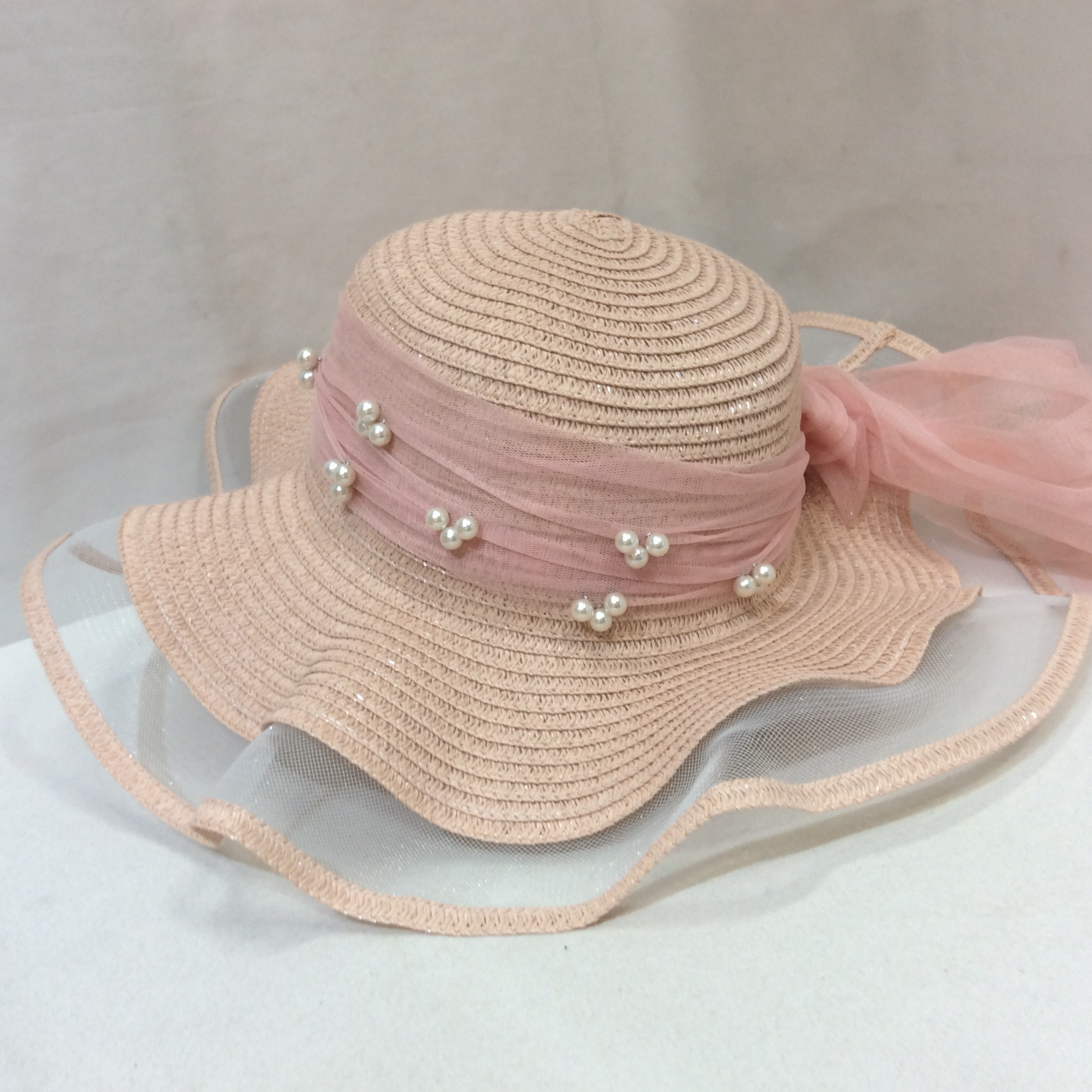 未使用 帽子 フリーサイズ   ピンク／パール／レースリボン