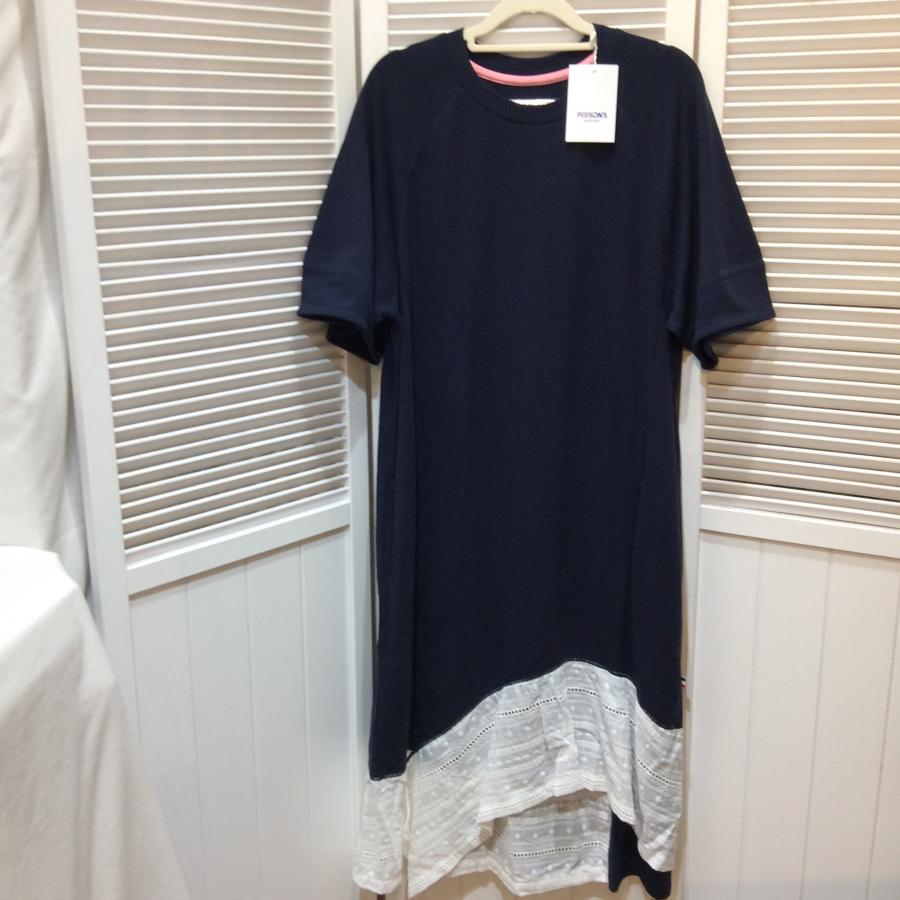 未使用☆PERSON'S パーソンズ 半袖ワンピース M ネイビー 裾レース