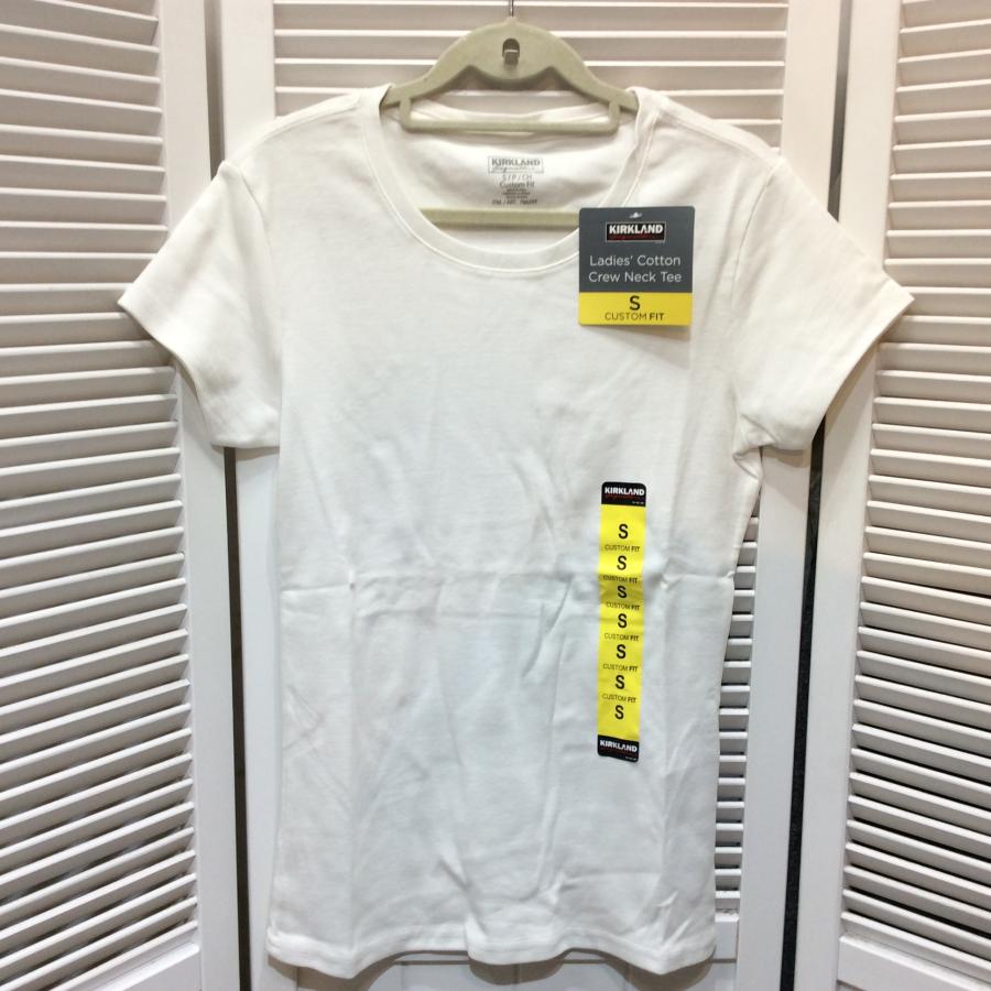 新品☆KIRKLAND カークランド コストコ レディース 半袖 クルーネックTシャツ カスタムフィット S ホワイト 無地