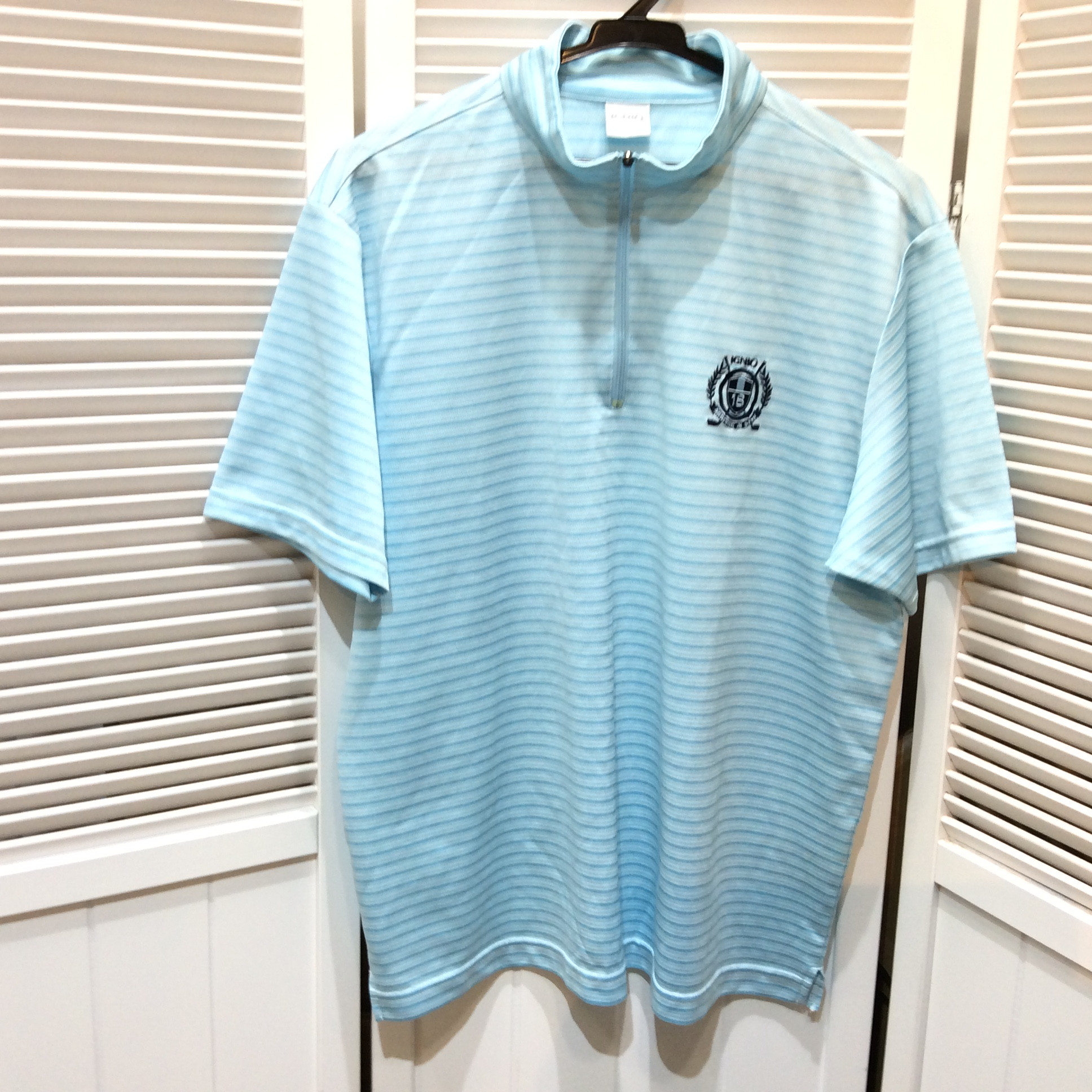 IGNIO メンズ ポロシャツLサイズ  ゴルフ  水色ボーダー３００美品