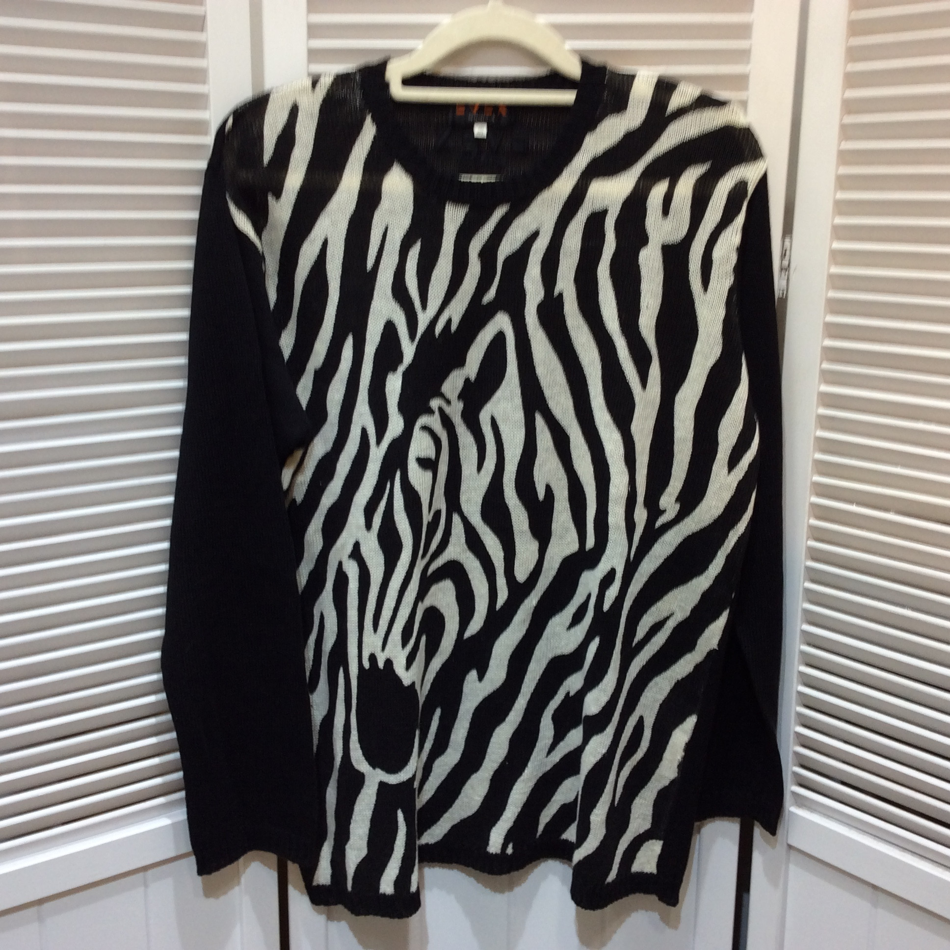 EVEX by KRIZIA エヴェックス バイ クリツィア 麻 ニットセーター 40 ブラック×ホワイト ゼブラ柄