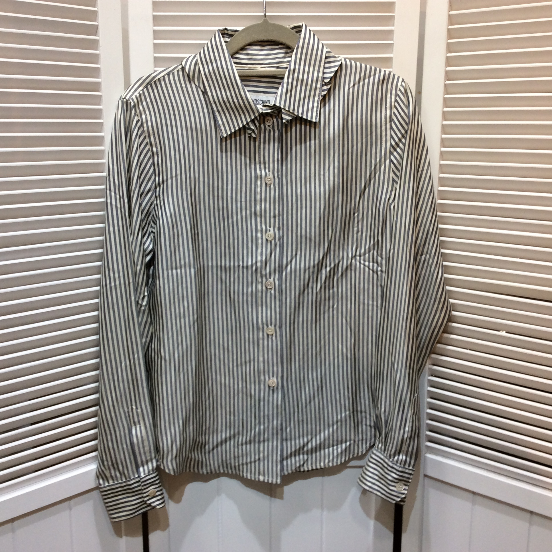 モスキーノ ブラウス 白×グレー ストライプ 38