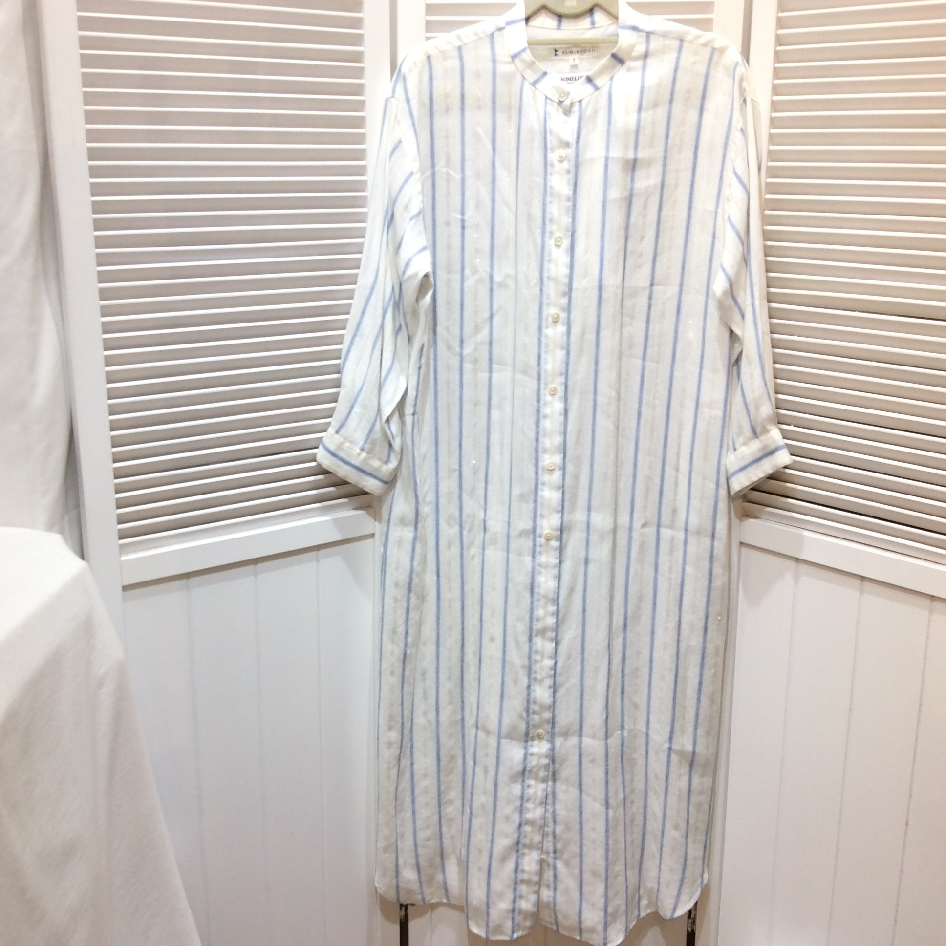 組曲 シャツワンピース  サイズ2   水色×ラメ／ボーダー  美品