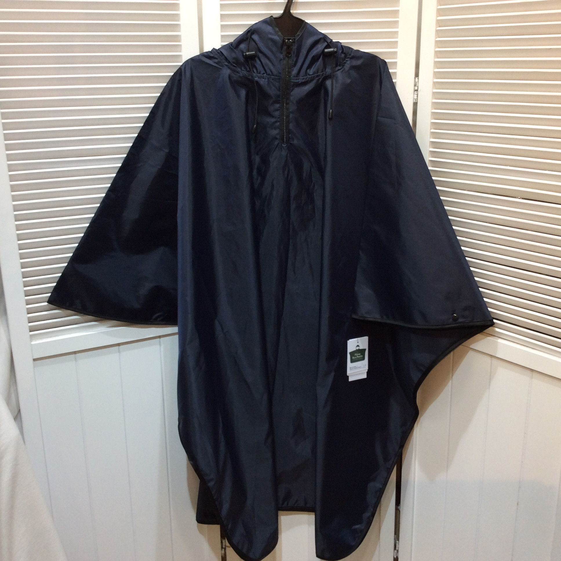 新品☆パイピング レインポンチョ レディース M〜L フード付き ネイビー はっ水加工 通勤 自転車