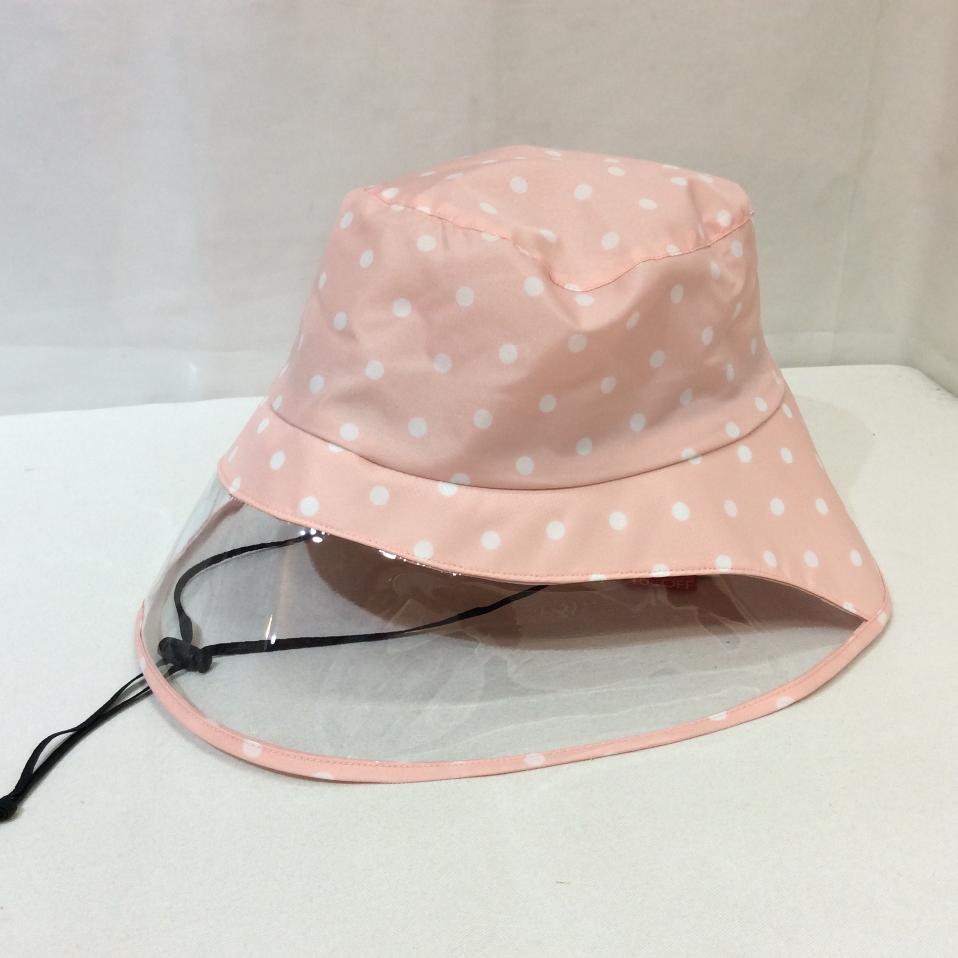 新品☆透明つば広タイプ レインハット ピンク×ドット柄