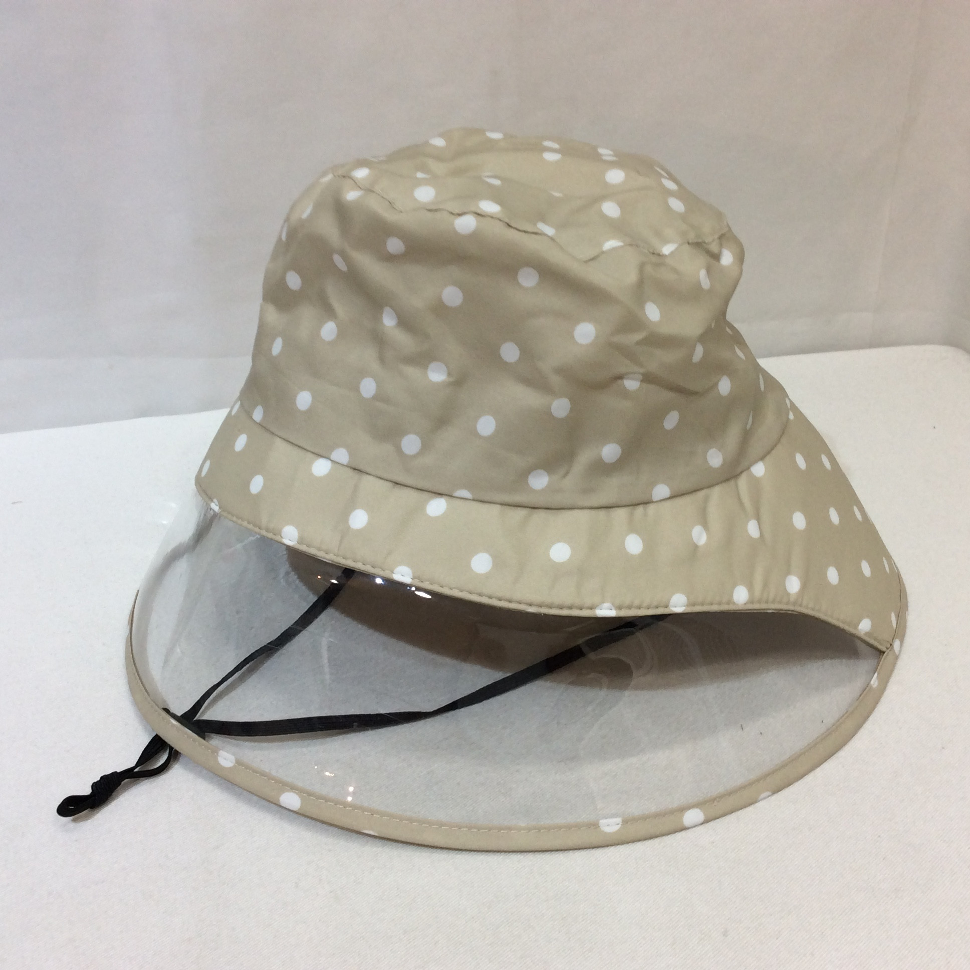 新品☆レインハット 透明つば広タイプ ベージュ×ドット柄