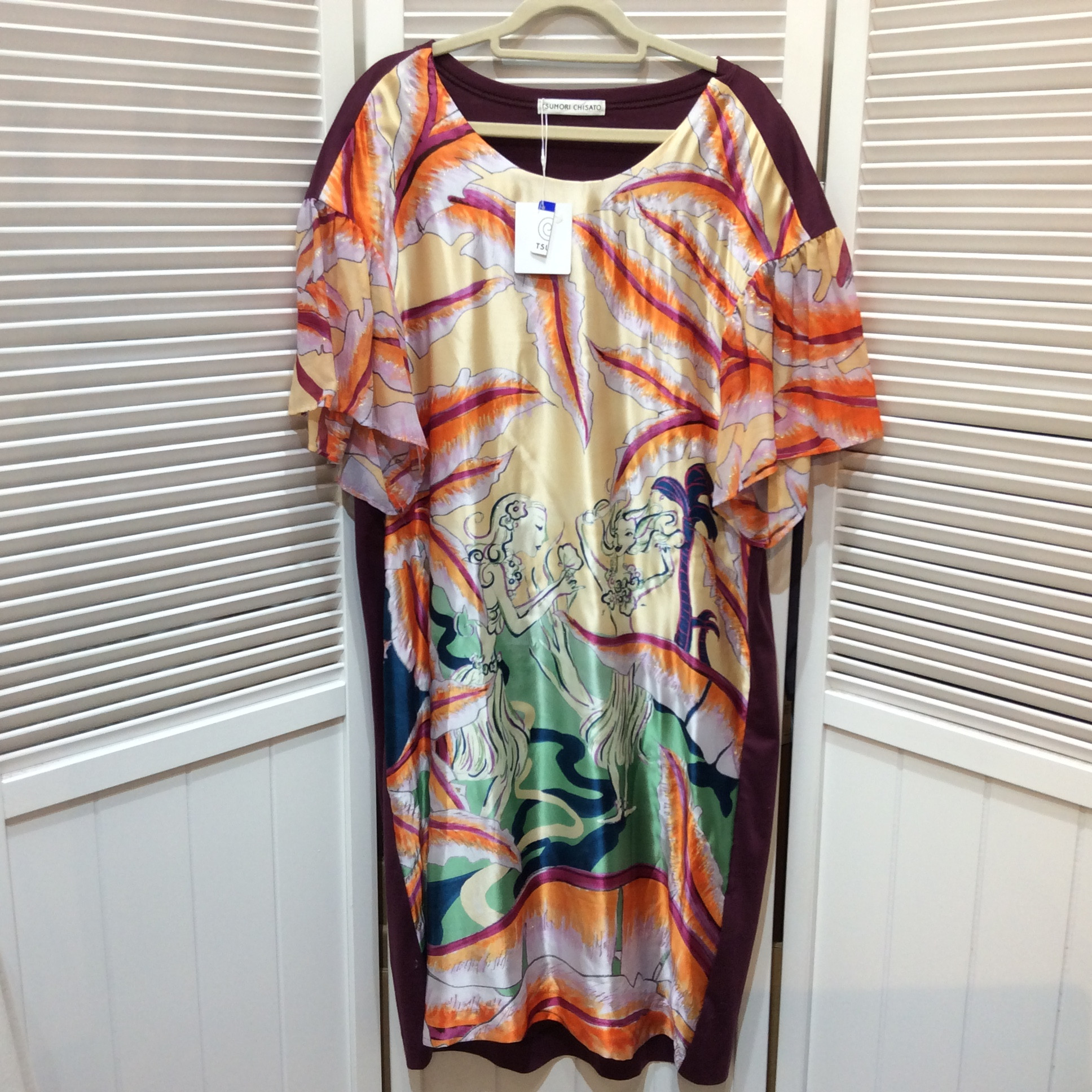 未使用 ツモリチサト シルク チュニックワンピース サイズ2   プリント柄