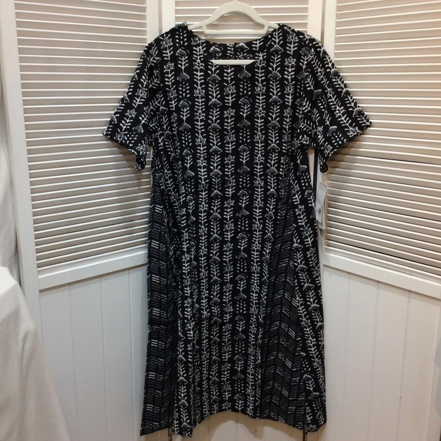 新品☆3s4you レディース 半袖 綿ワンピース M~L ブラック×ホワイト柄 TRY