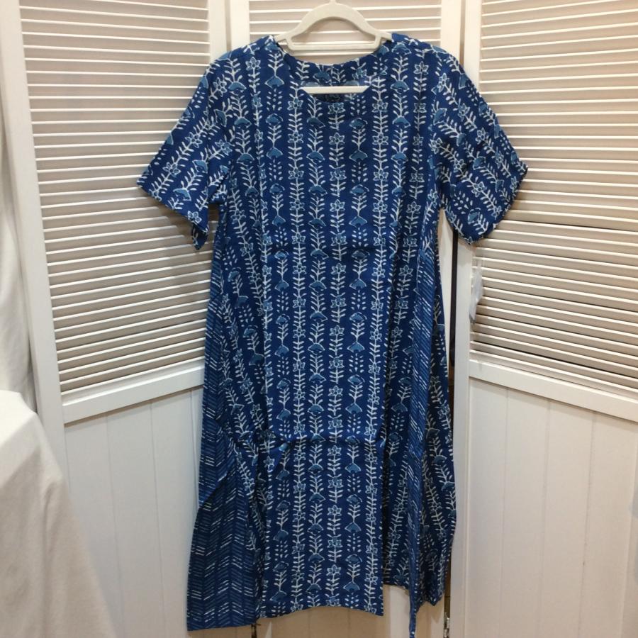新品☆3s4you レディース 半袖 綿ワンピース M~L ブルー×ホワイト柄 TRY
