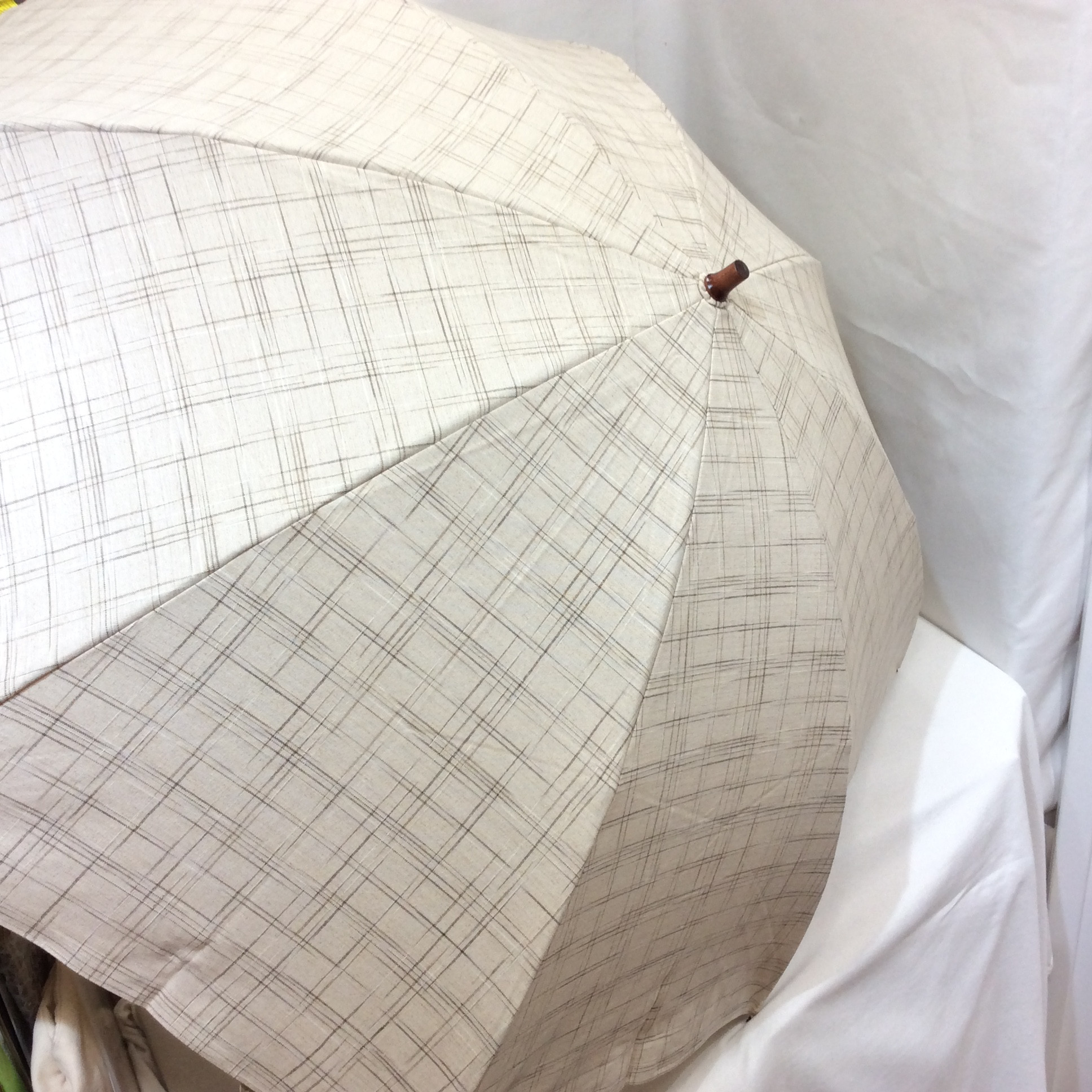 新品☆メンズ 紳士 折りたたみ日傘 ベージュ系 格子柄 日本製