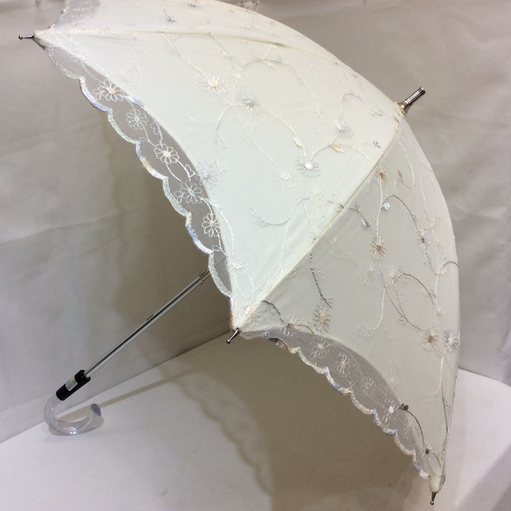 新品☆オーロラ Natural Label 日傘 アイボリー系×メッシュ素材 2重 UV 紫外線防止加工