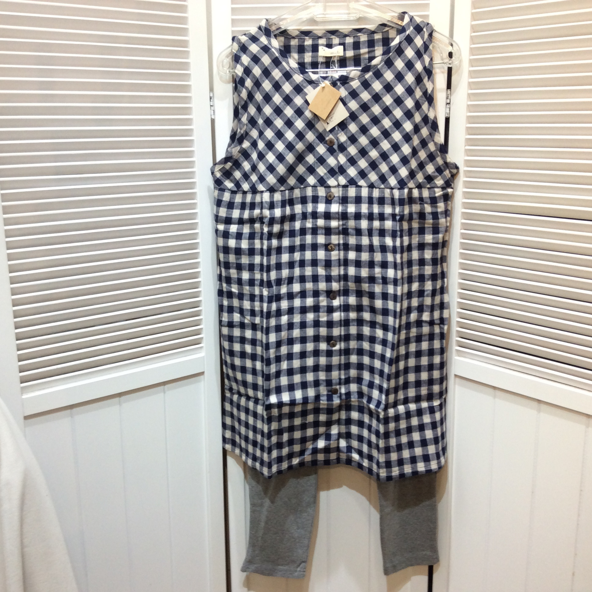 新品 ノースリーブ綿パジャマ  M  ネイビー／ギンガムチェック柄