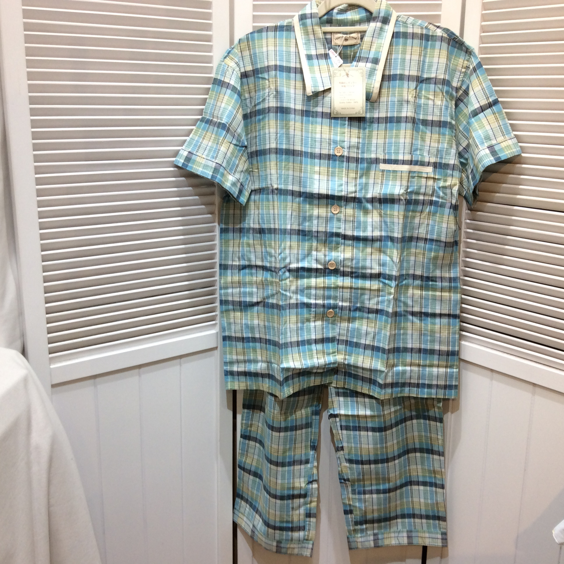 新品 先染めレギュラー 半袖パジャマ M  ブルーチェック柄