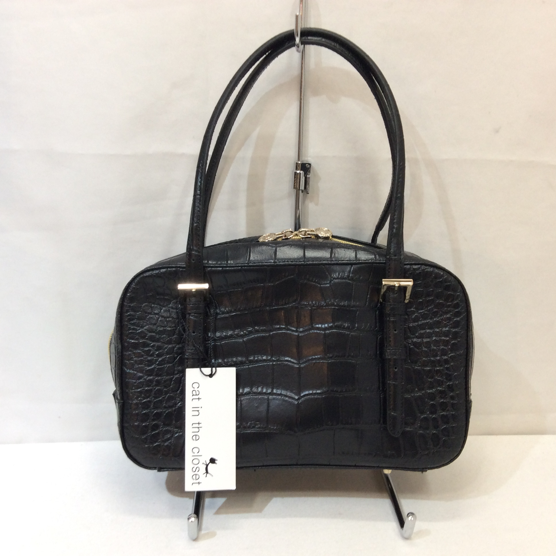 未使用 cat in the closet 牛革型押し ハンドバッグ 黒