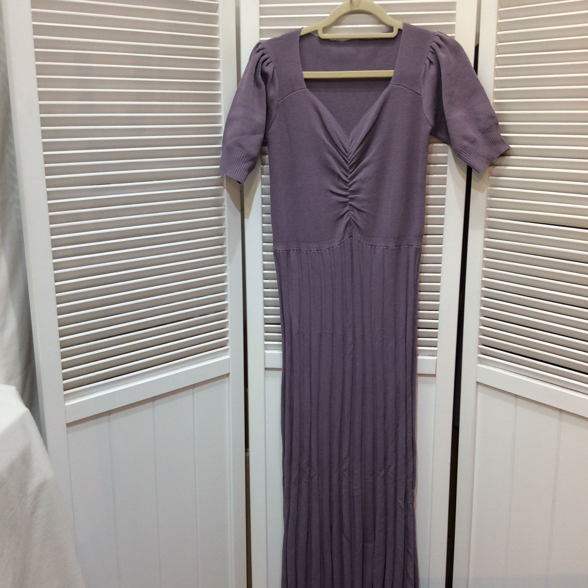 未使用 GRL ニットVネックロングワンピース M パープル