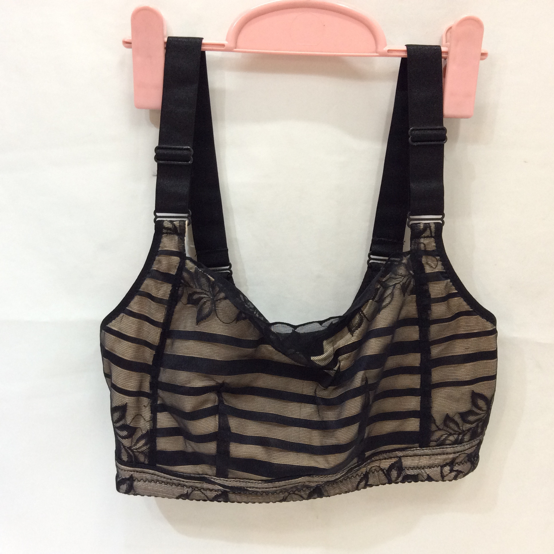 未使用 ブラジャー  75〜80B  ブラックメッシュ／ボーダー