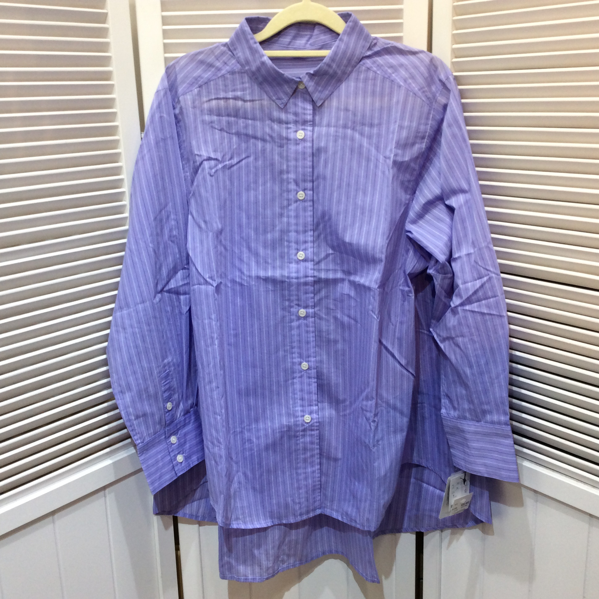 未使用☆BOUTIQUE ECHO ブティックエコー レディース 長袖オーバーブラウス L ライトパープル ストライプ
