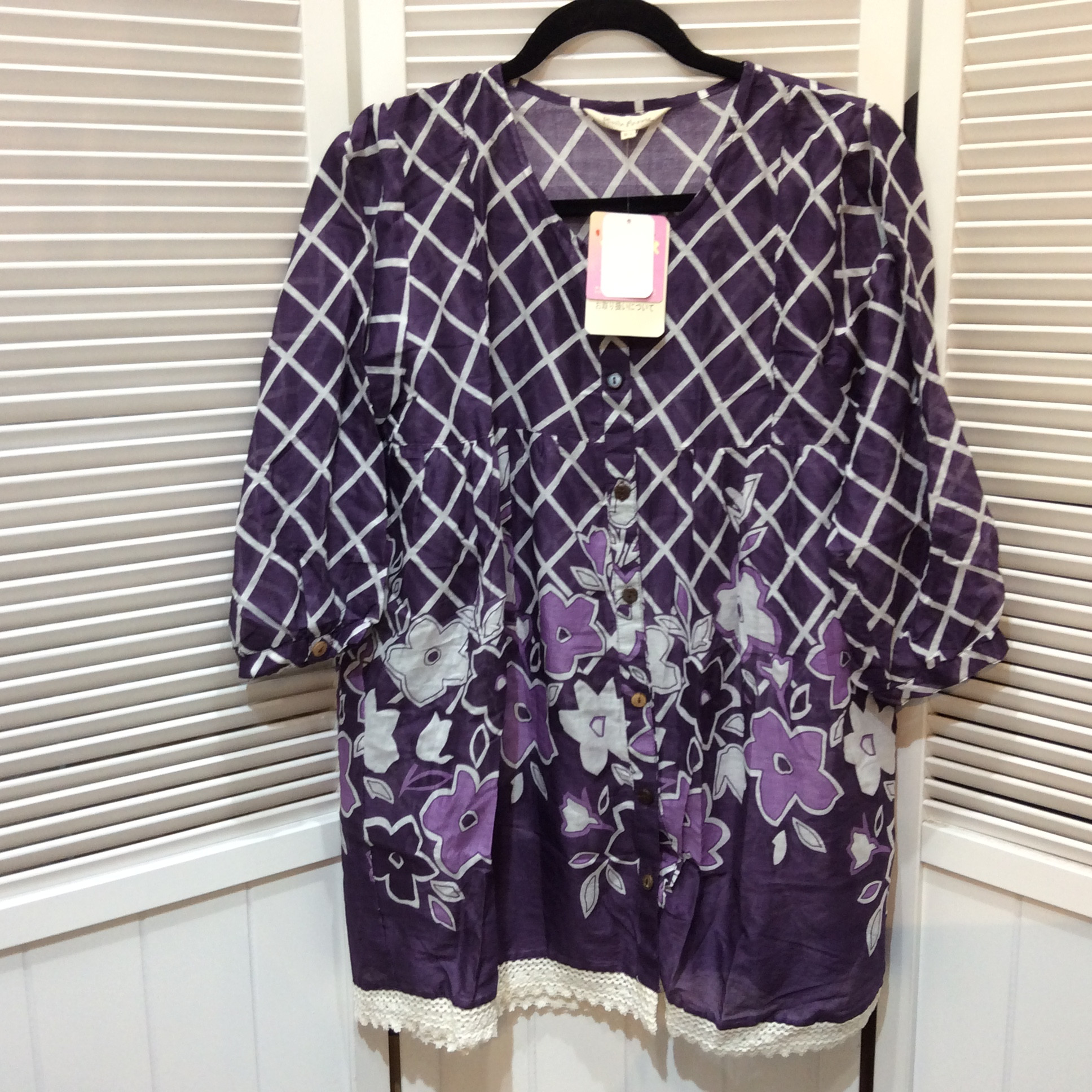 未使用 インド綿ブラウス  M〜L  パープル柄