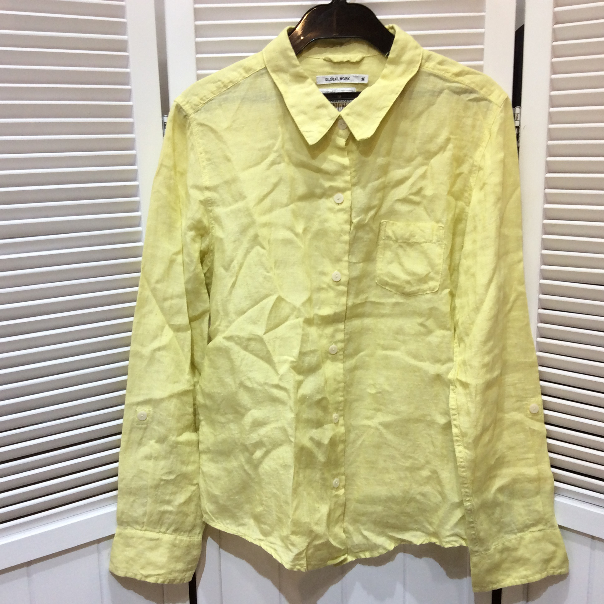 グローバルワーク  麻ブラウス  M イエロー