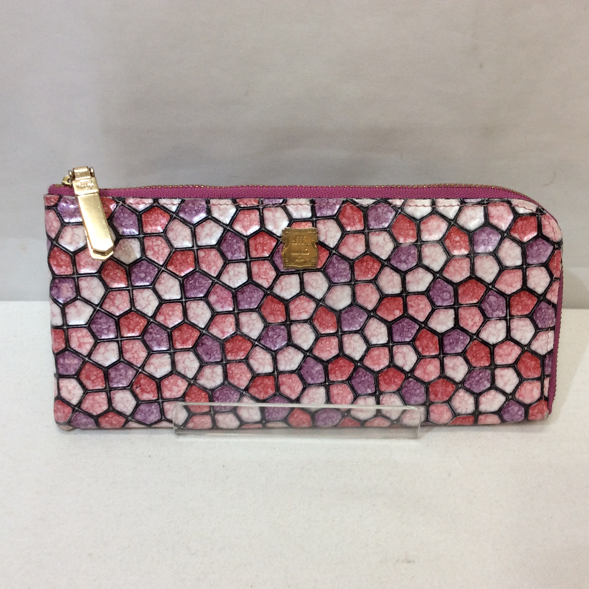 efffy レザー L字ファスナー長財布 パープル