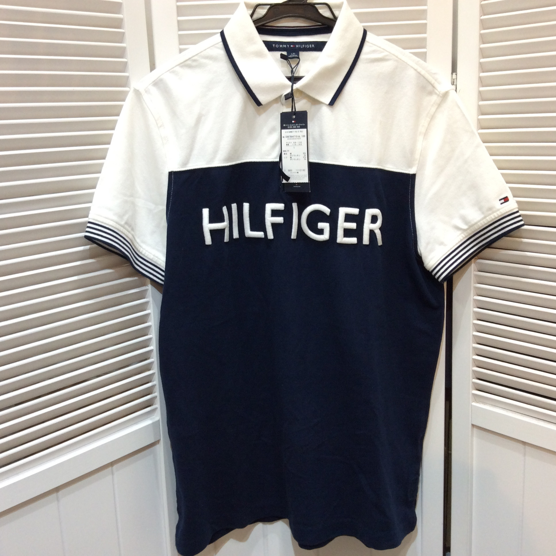 未使用 TOMMY HILFIGER ポロシャツ メンズ Lサイズ ホワイト／ネイビー