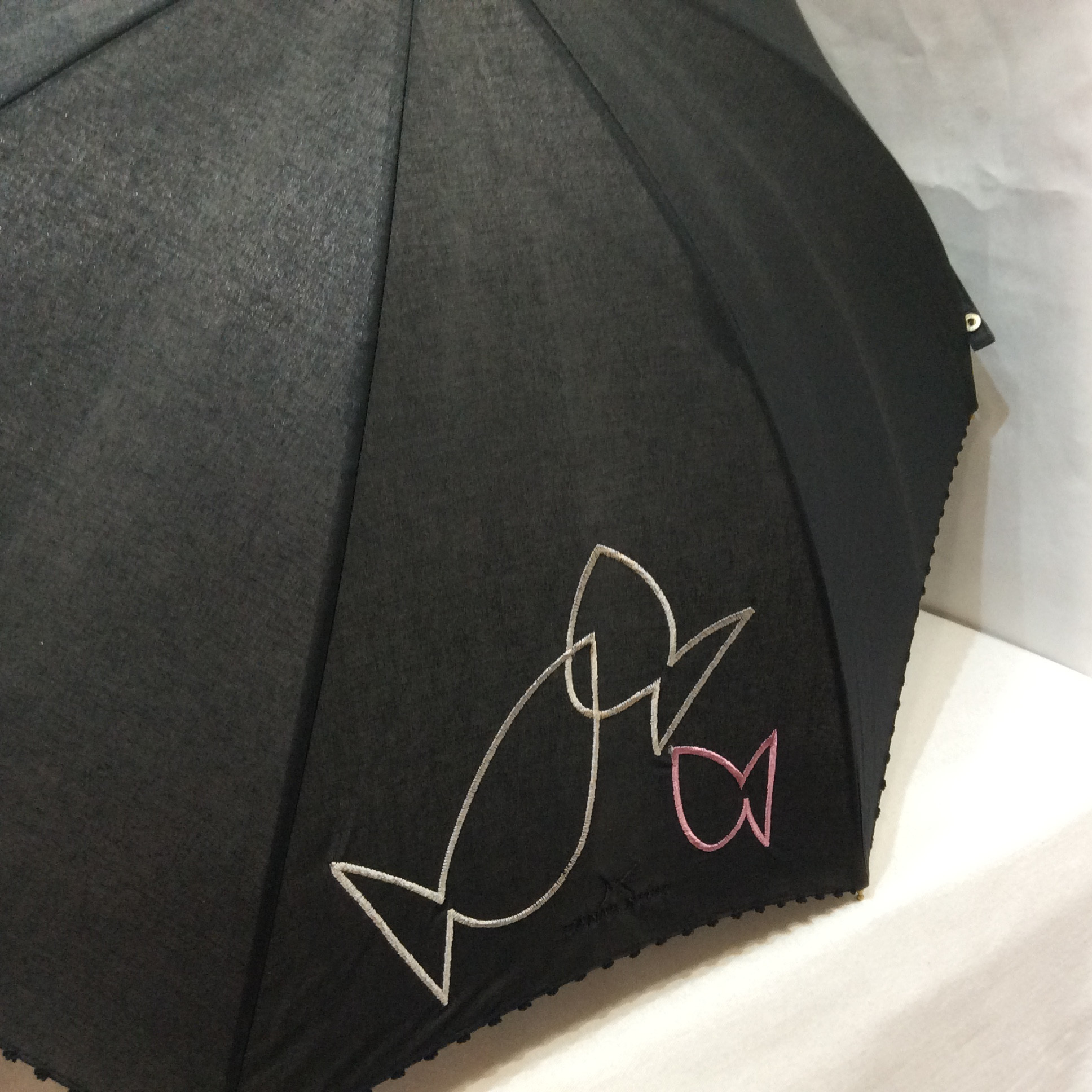 ハナエモリ   日傘  黒／刺繍柄