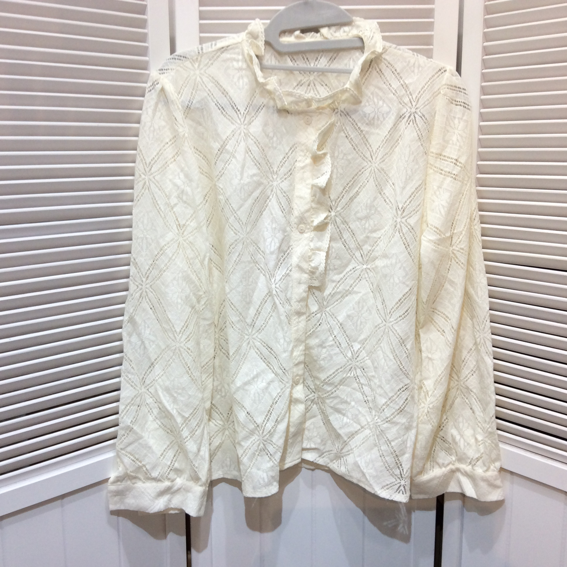未使用 レース長袖ブラウス  XXLサイズ  オフホワイト