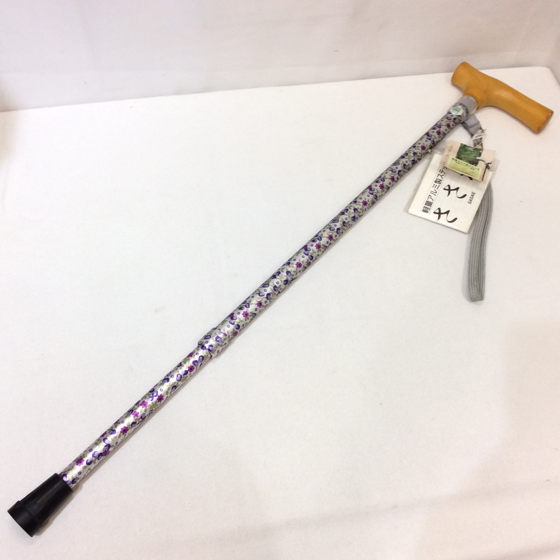 未使用☆軽量アルミ製ステッキ 杖 パープル花柄