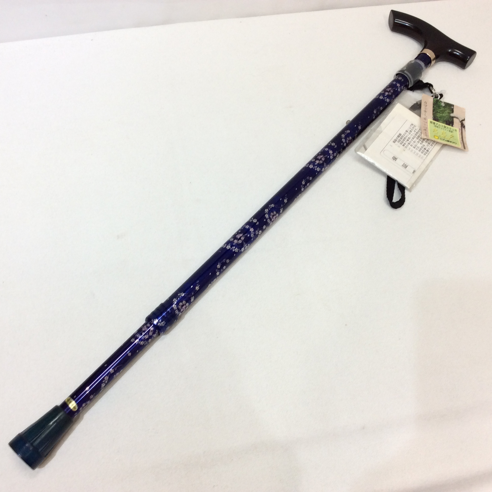 未使用☆軽量アルミ製ステッキ 杖 ネイビー系 花柄