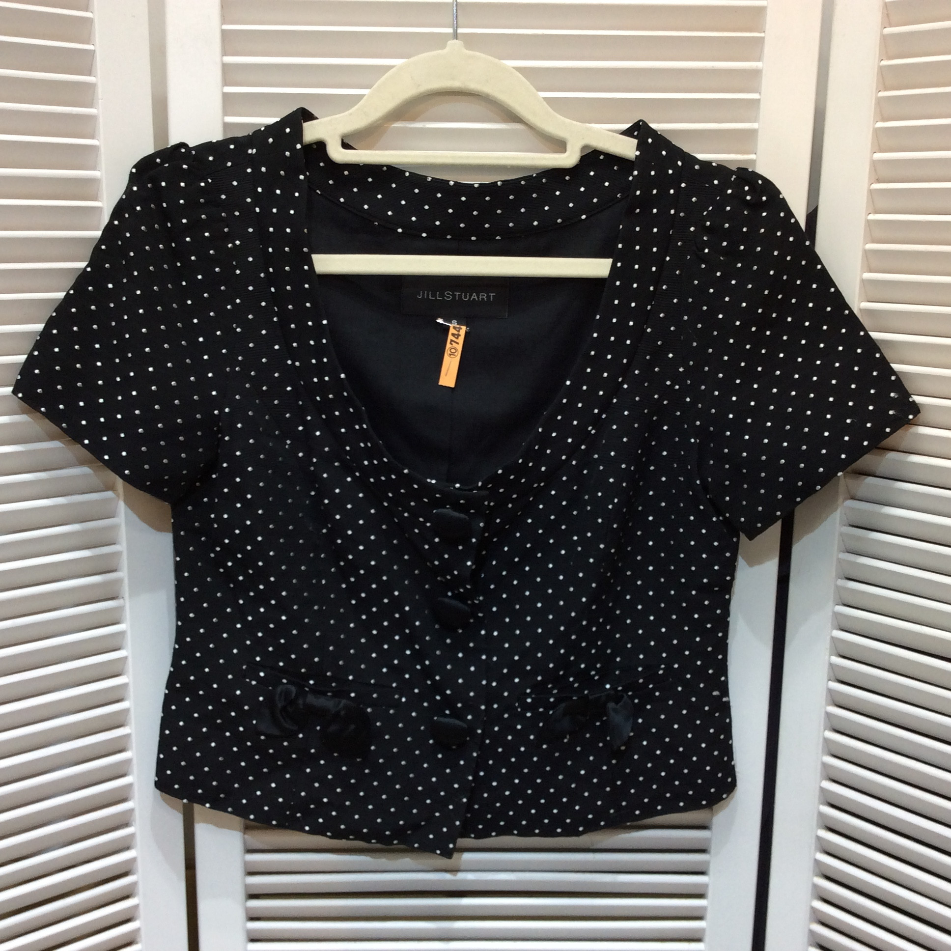 JILL STUART ジルスチュアート 半袖ショートジャケット S ブラック ドット柄