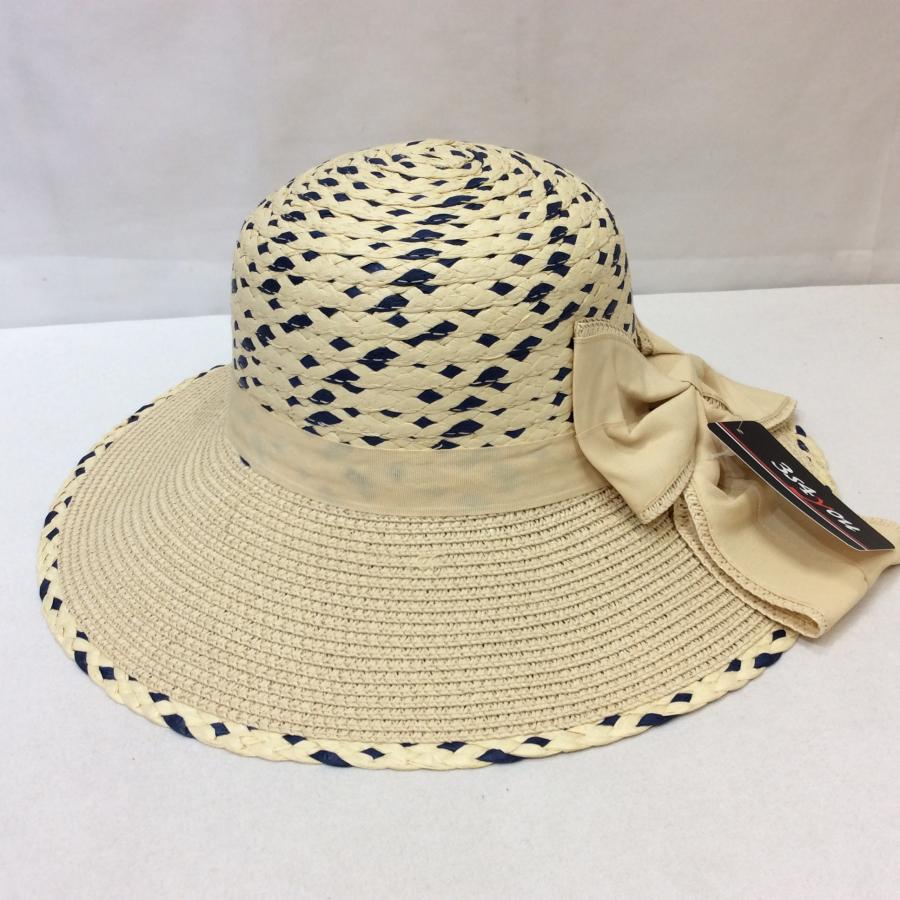 新品☆3s4you 麦わら帽子 F フリーサイズ ナチュラル×ネイビー リボン TRY