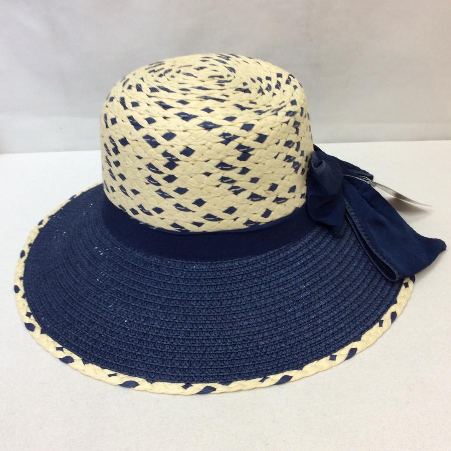新品☆3s4you 麦わら帽子 F フリーサイズ ネイビー×ナチュラル リボン TRY