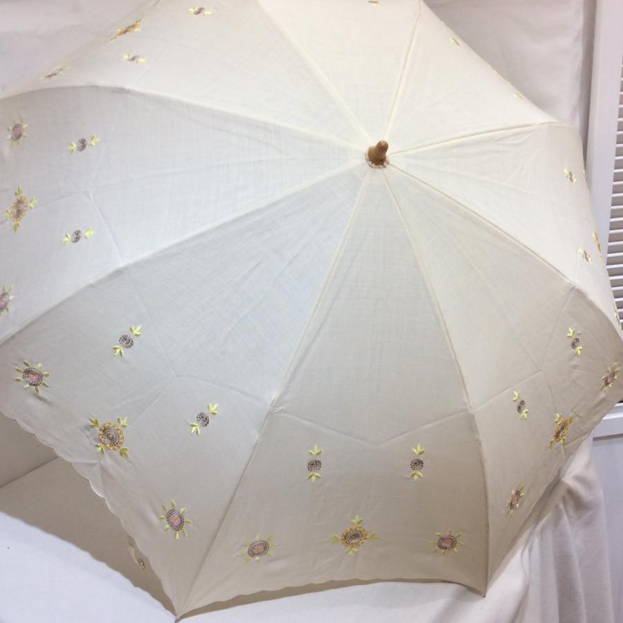 新品☆百貨店商材 折りたたみ日傘 生成り系 刺しゅう