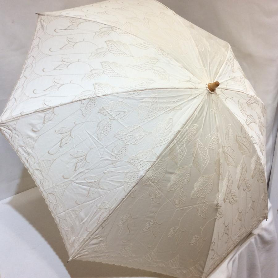 新品☆百貨店商材 折りたたみ日傘 生成り系 リーフ柄 日本製