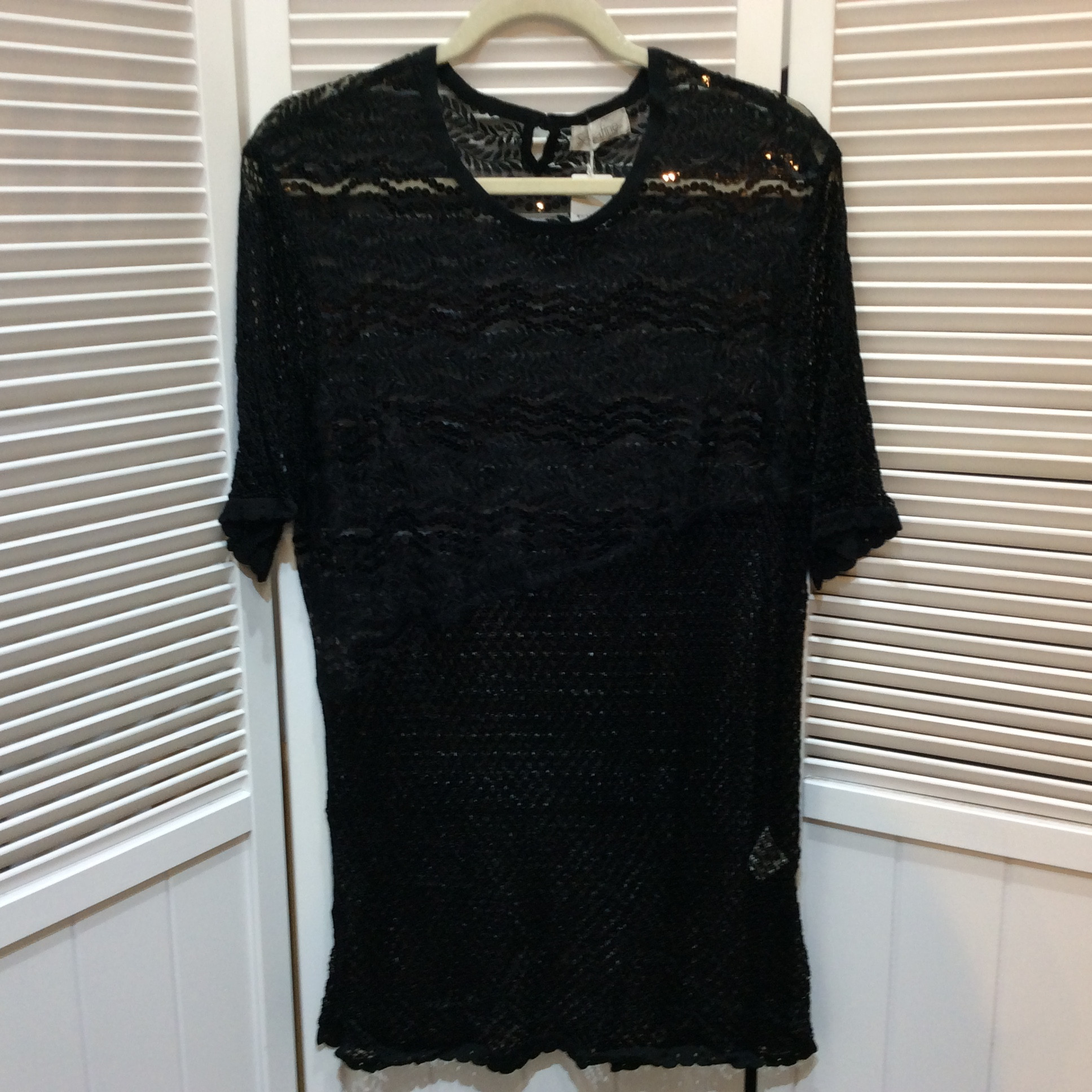 レース×メッシュ プルオーバー 13号 ブラック スパンコール