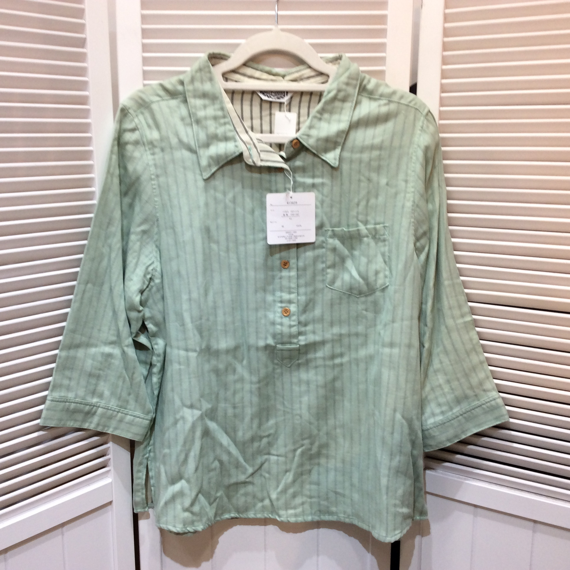 未使用☆BELLE JEANNE ダブルガーゼ ７分袖シャツ 4L グリーン系