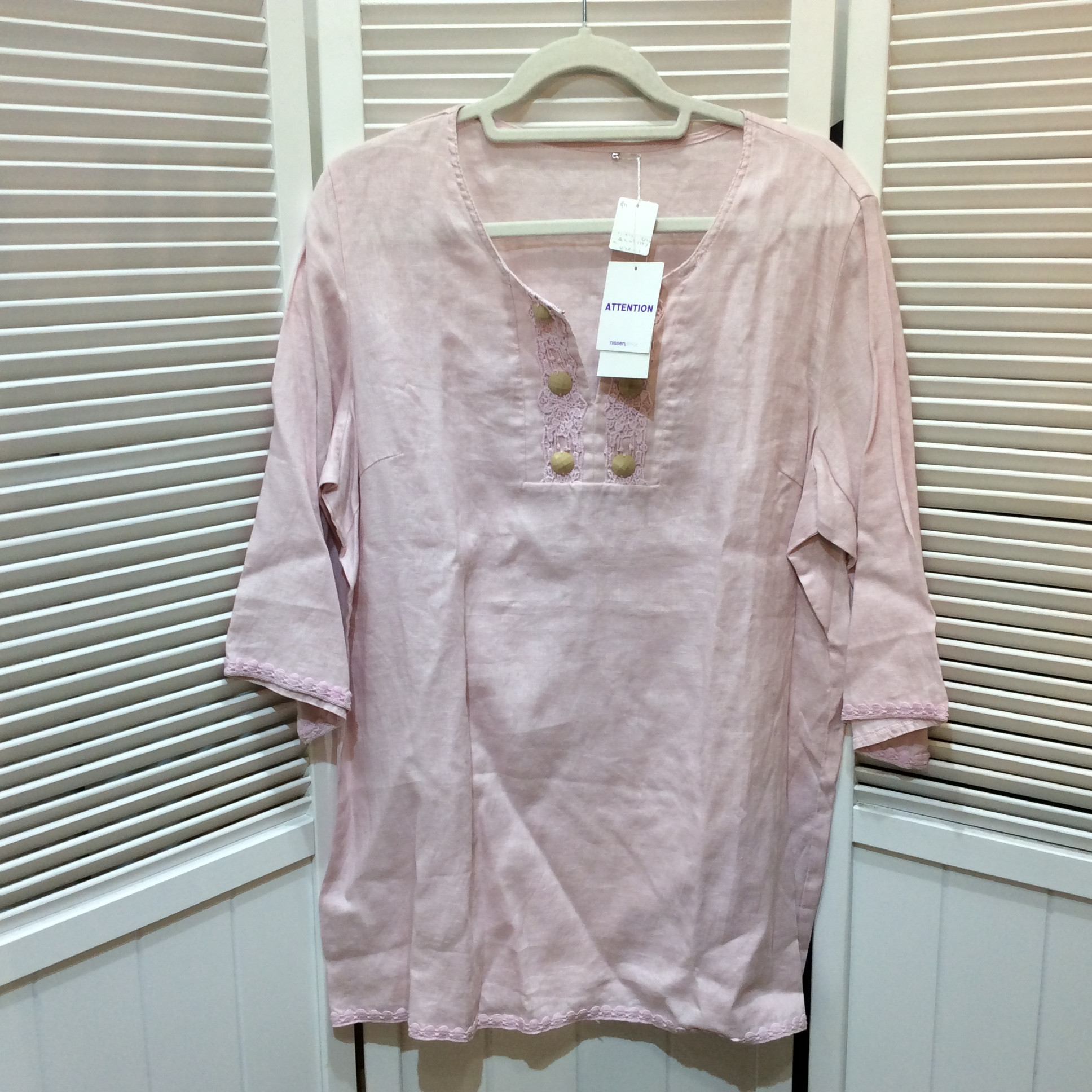 未使用☆NISSEN ニッセン 麻チュニック 3L ピンク