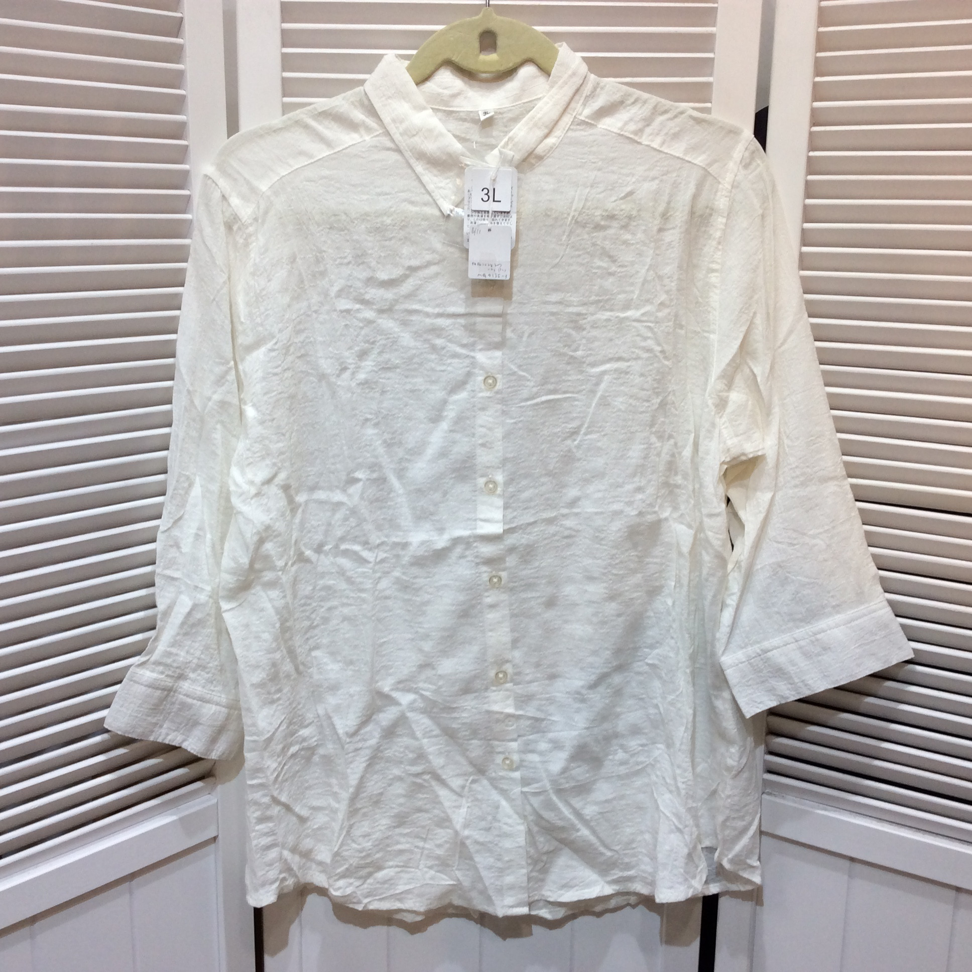 未使用☆綿×麻 さらさら7分袖シャツ 3L ホワイト