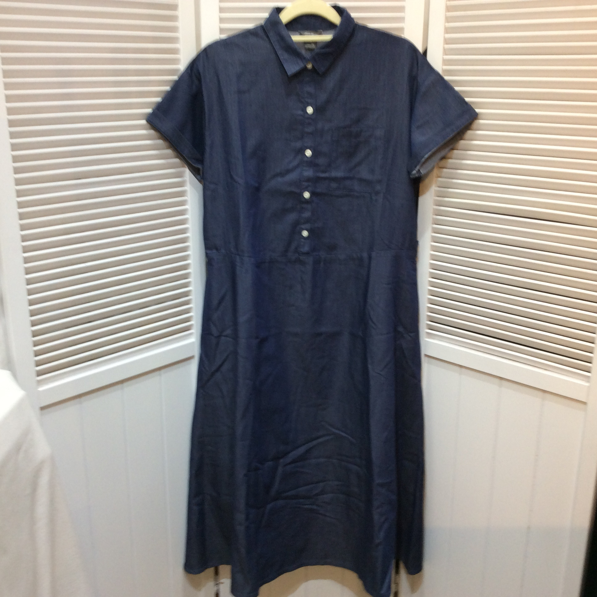 美品☆Eddie Bauer エディーバウアー レディース 半袖 シャツワンピース PS デニム調