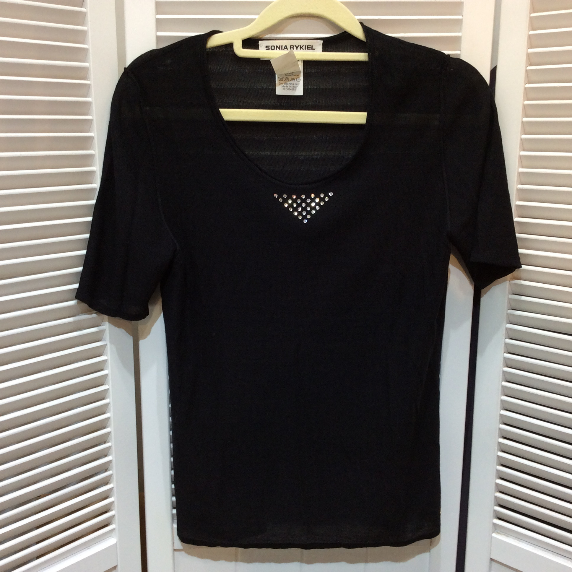 ソニアリキエル レディース 半袖ニット 42 ブラック ラインストーン付き