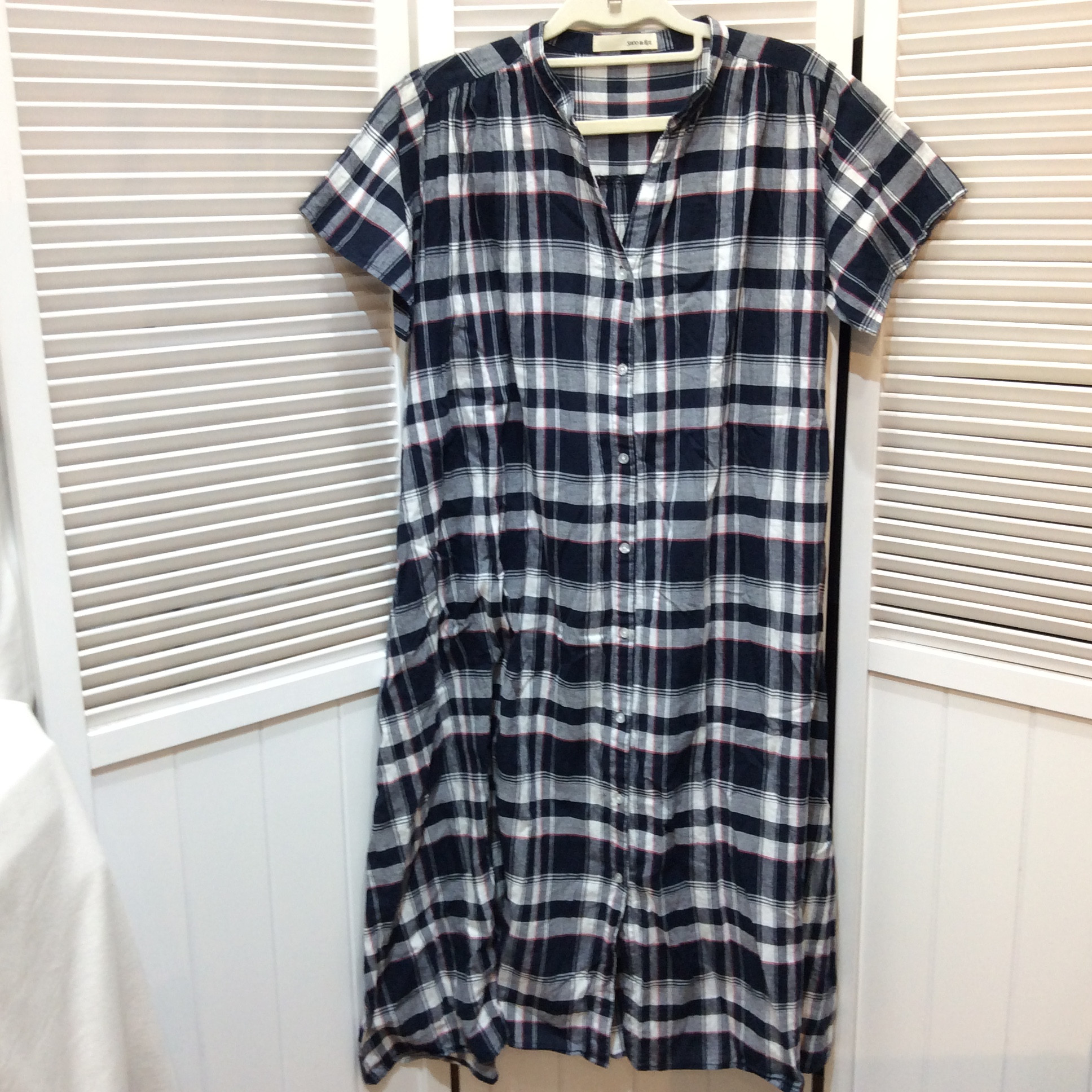 ワールド シャツワンピース Mサイズ ネイビーチェック柄
