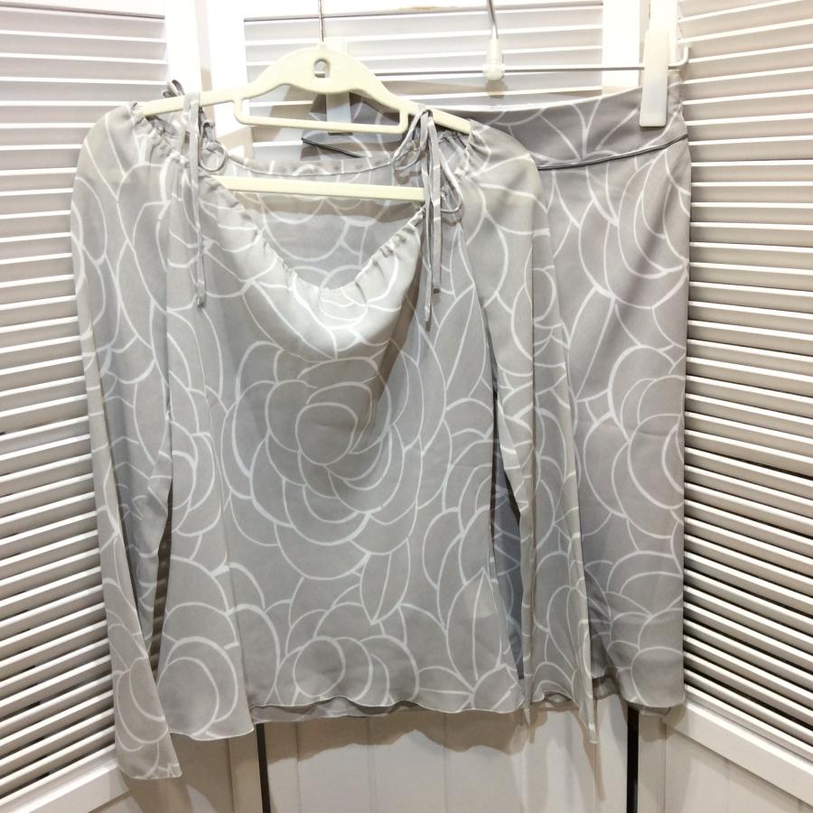 値下げ❗️INDIVI インディヴィ レディース 上下セット 38 9号 グレー柄 ツーピース ブラウス スカート