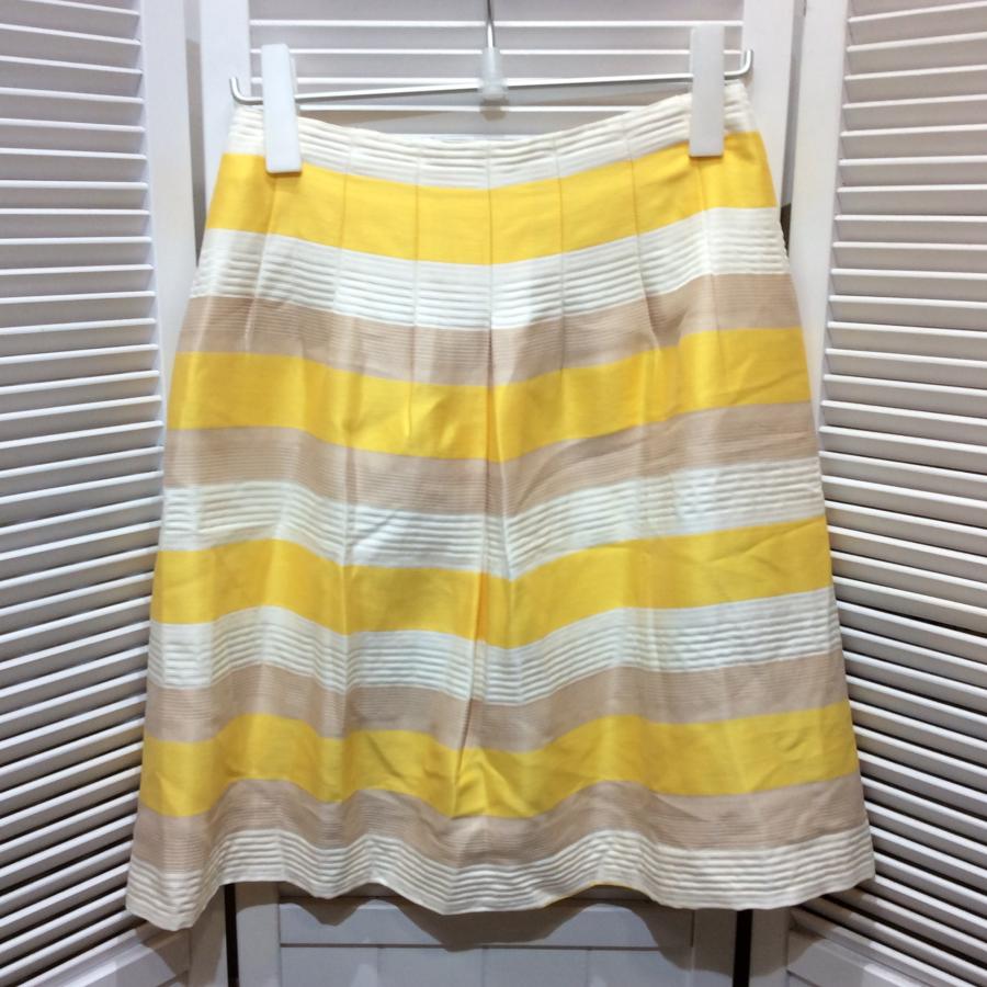 値下げ❗️LANVIN COLLECTION ランバン コレクション シルク混スカート 38 イエロー ボーダー柄