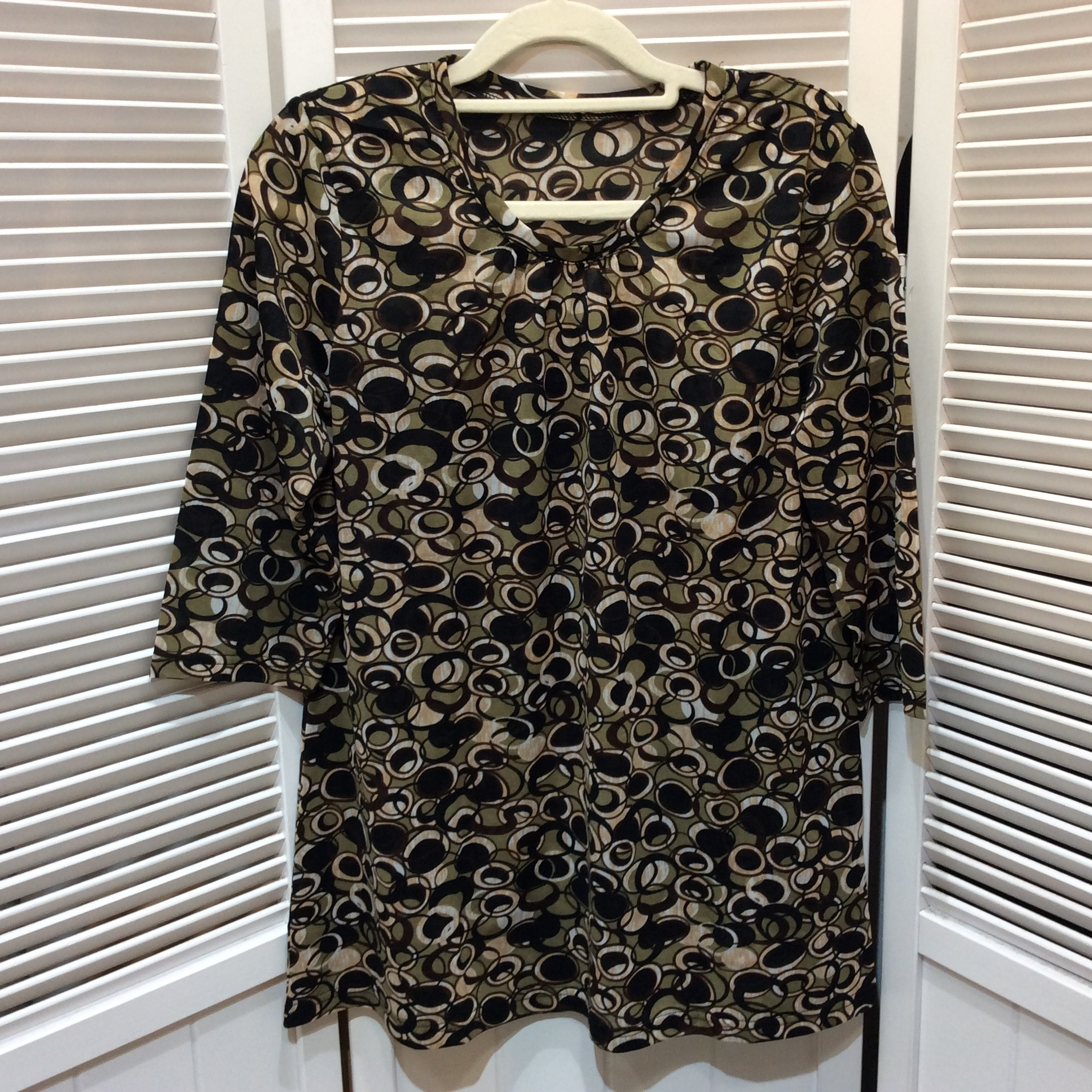 新品☆レディース 7分袖カットソー M カーキ×ブラック×ブラウン×ホワイト プルオーバー 