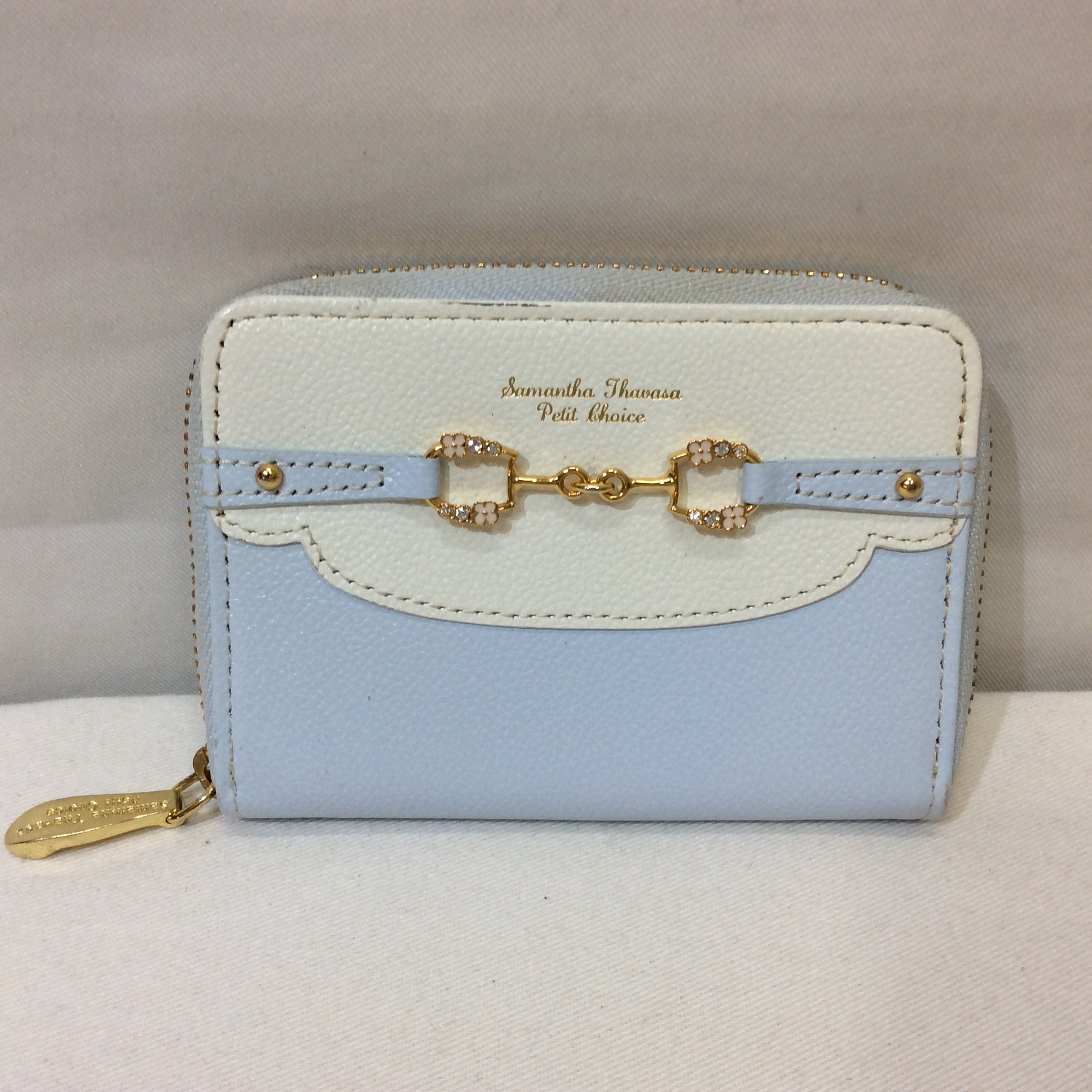 Samantha Thavasa Petit Choice サマンサタバサ ラウンドファスナー式 コイン＆カード＆パスケース 白×水色
