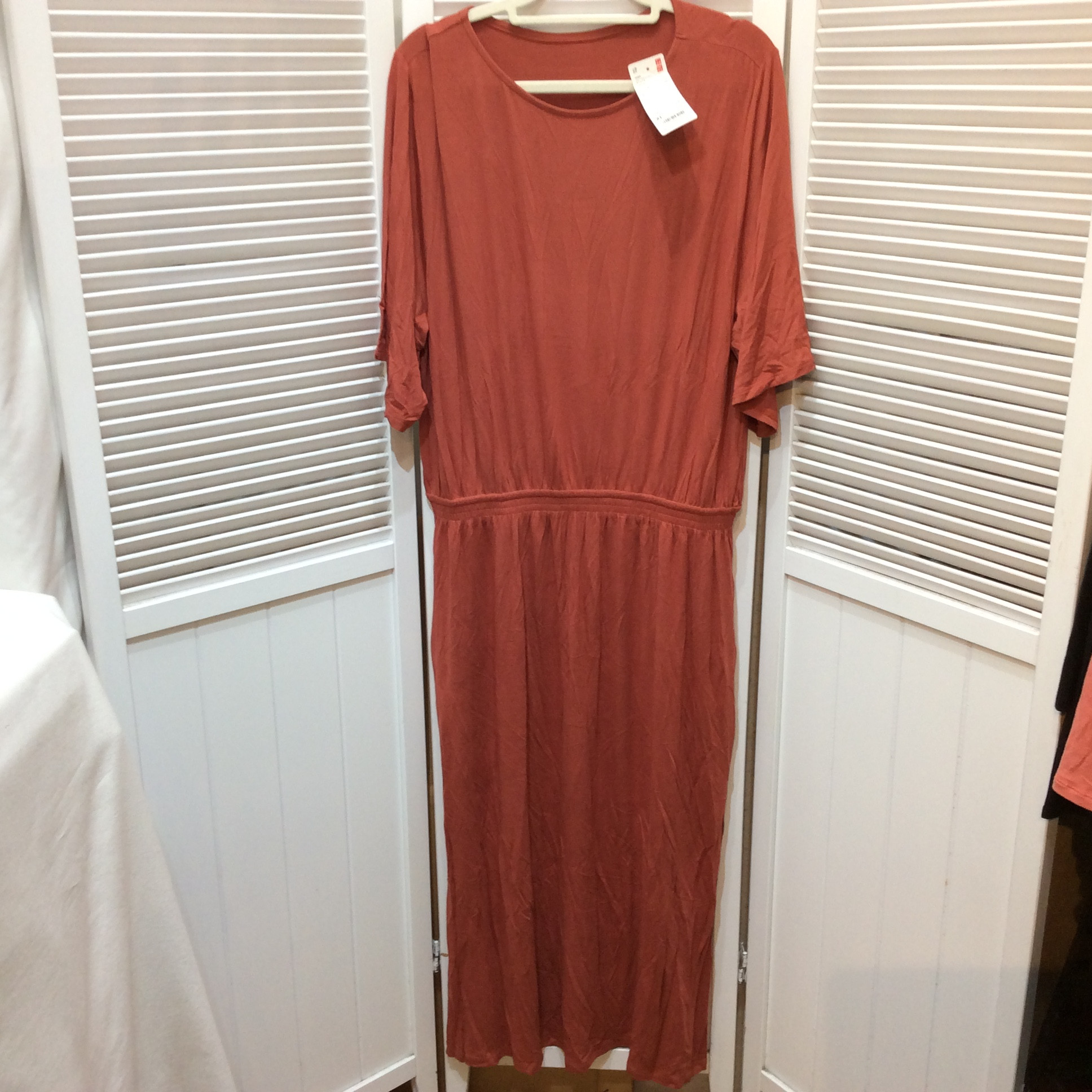 未使用☆ユニクロ ドレープジャージーワンピース XL オレンジ