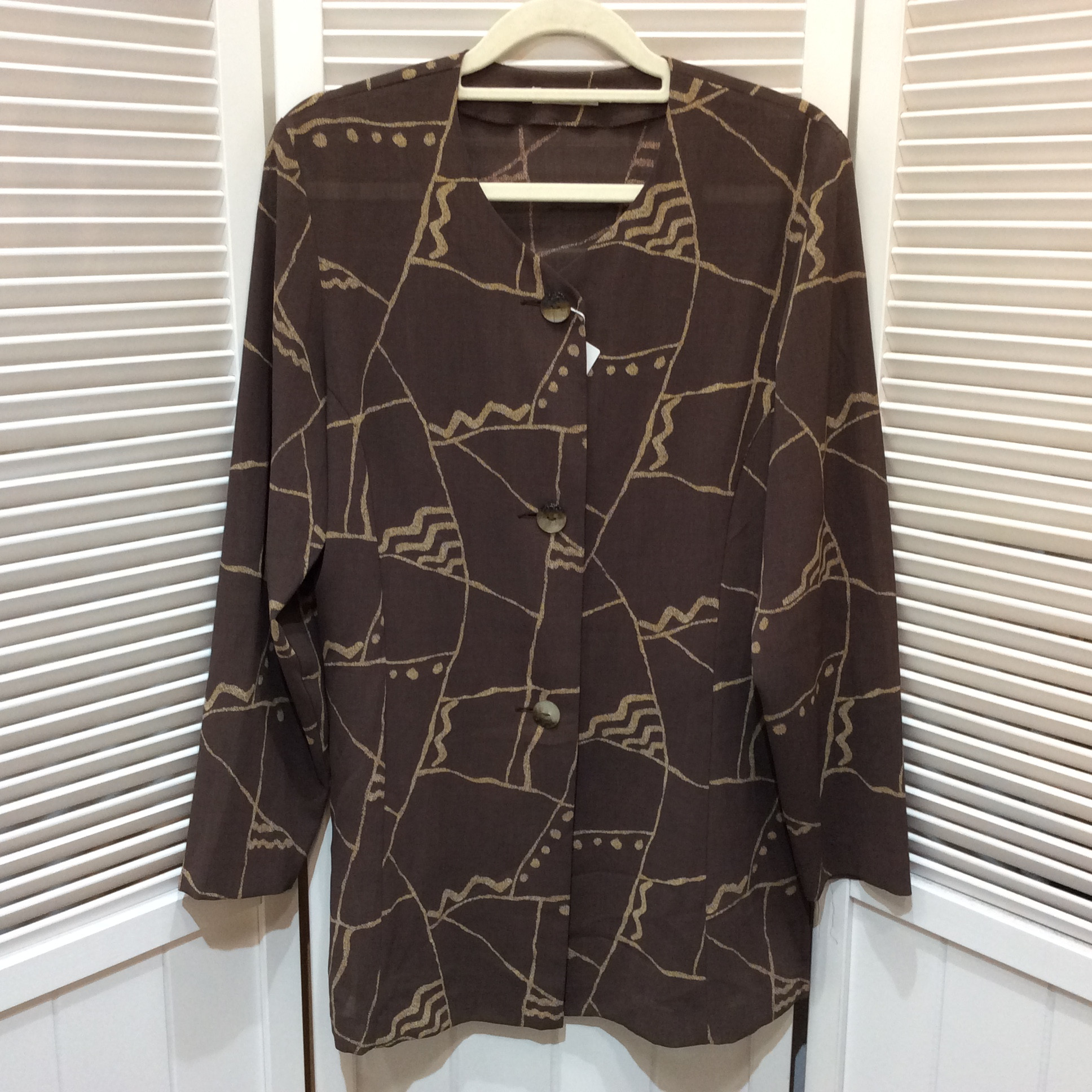 オンワード樫山 ブラウスジャケット 9号 ブラウン柄