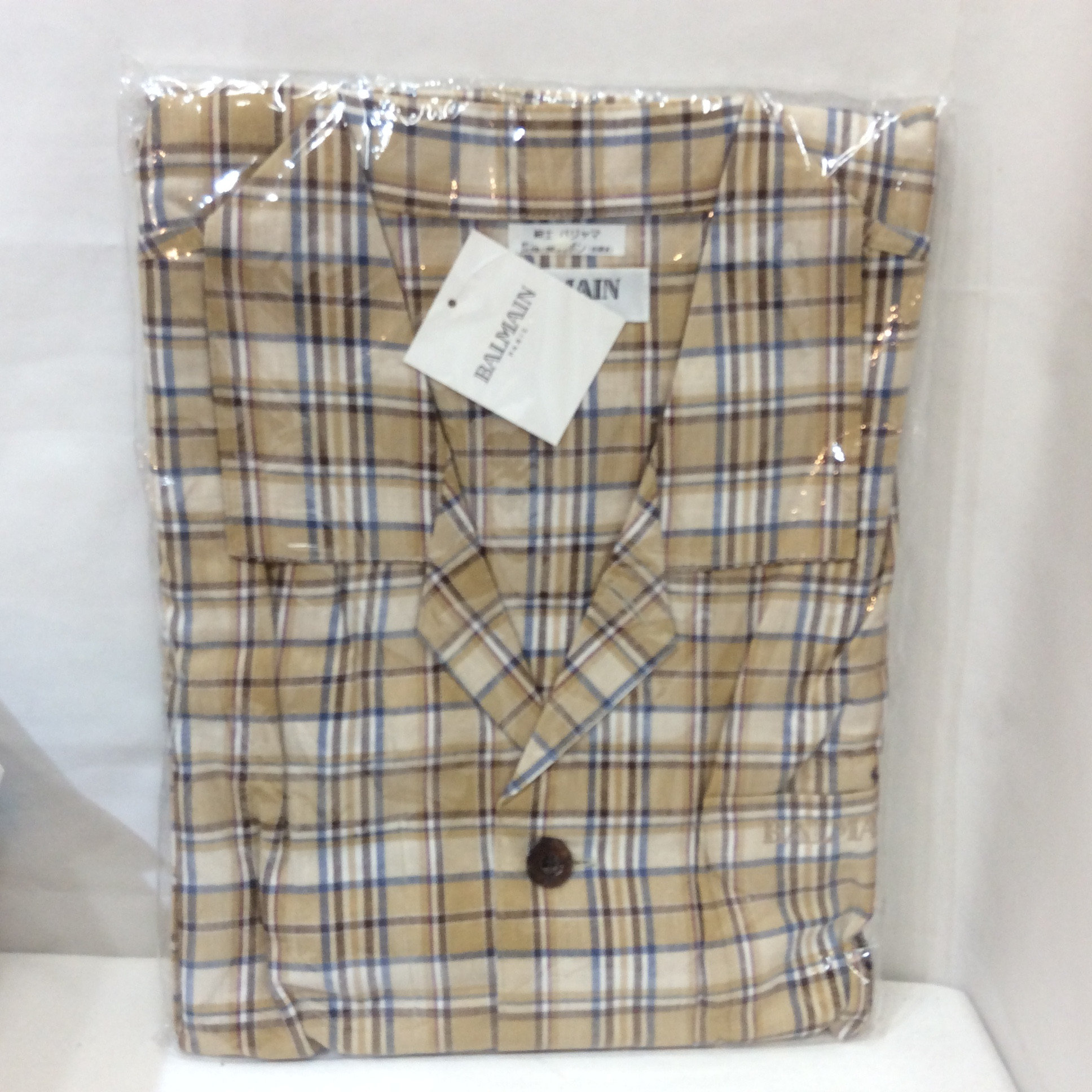 新品 BALMAN メンズパジャマ 長袖長ズボン  L サイズ ベージュチェック